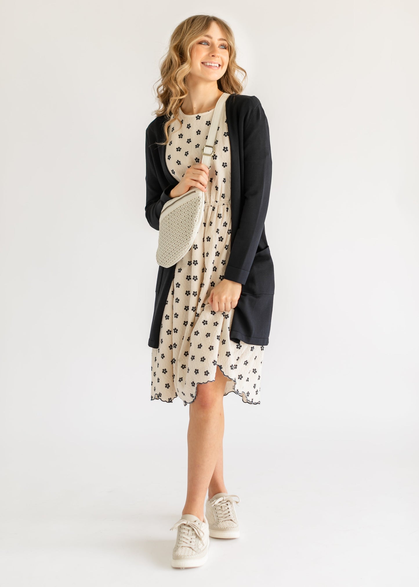 Scallop Edge Navy Floral Midi Dress - FINAL SALE