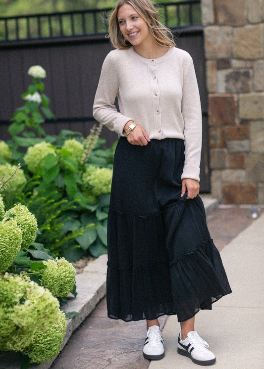 Serena Black Cotton Gauze Maxi Skirt - FINAL SALE
