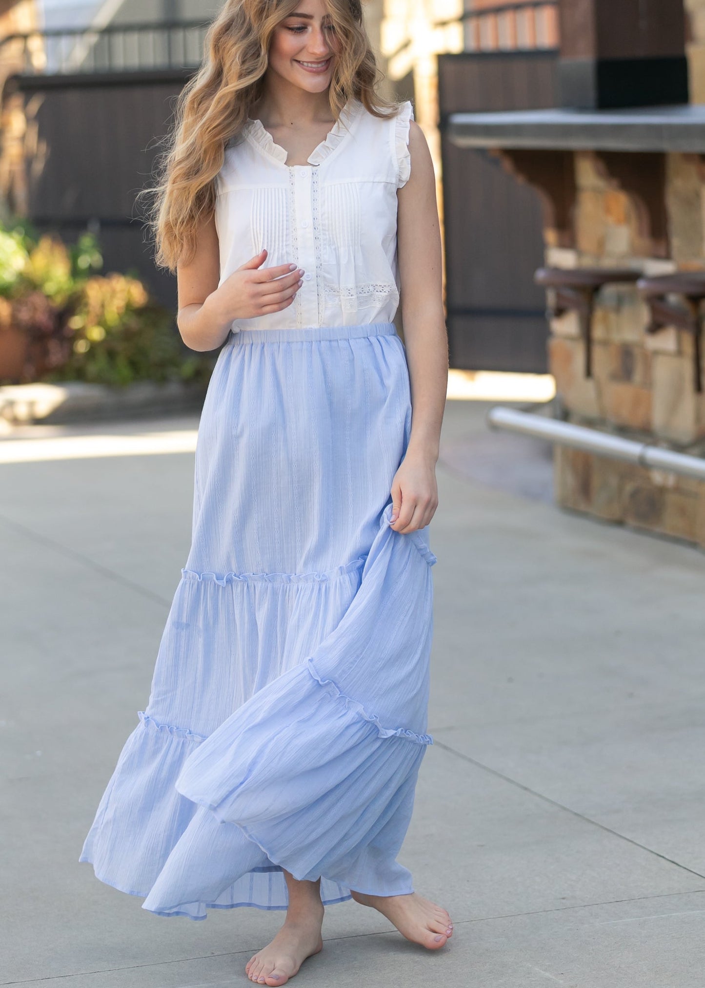 Serena Light Blue Cotton Maxi Skirt