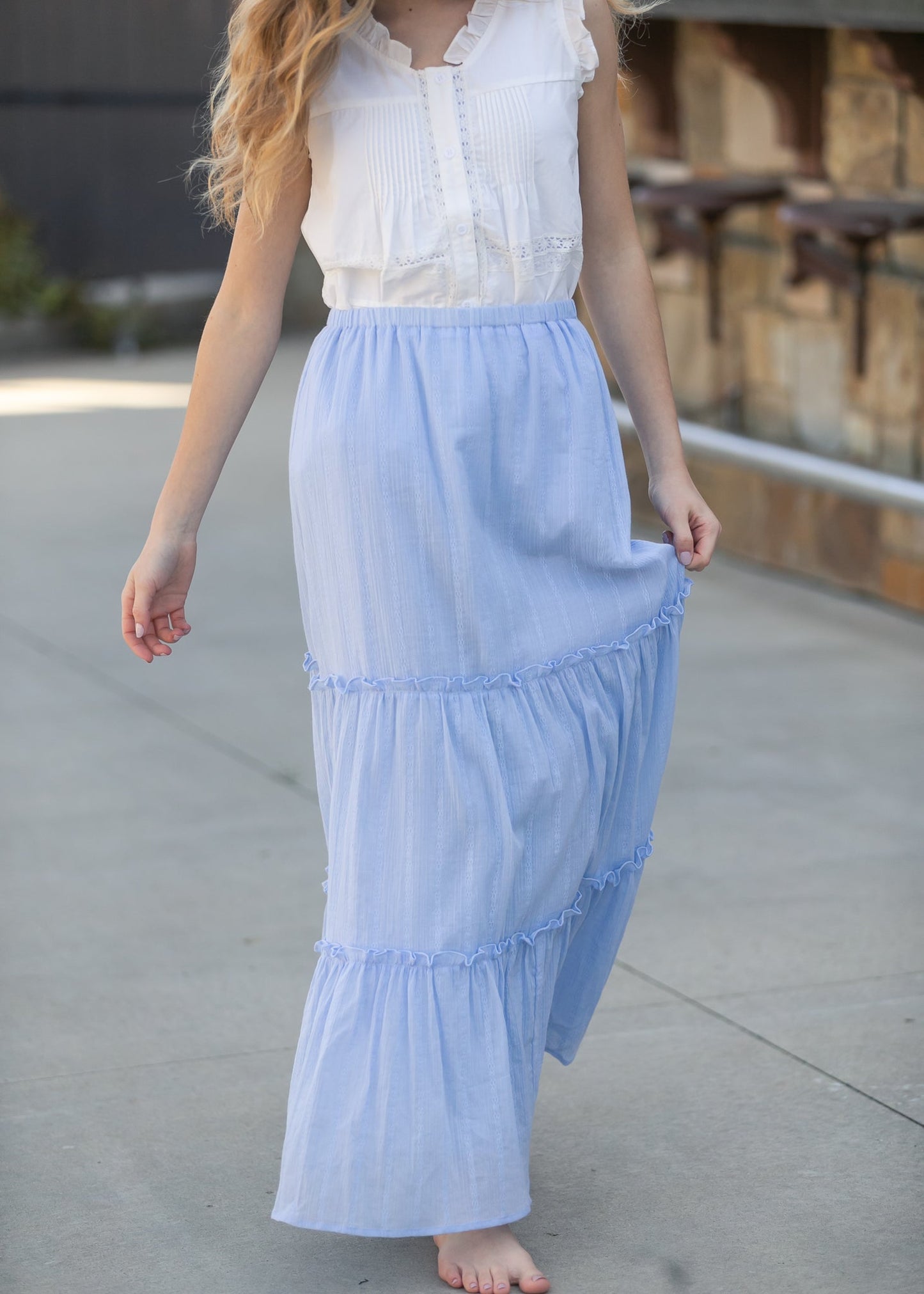 Serena Light Blue Cotton Maxi Skirt