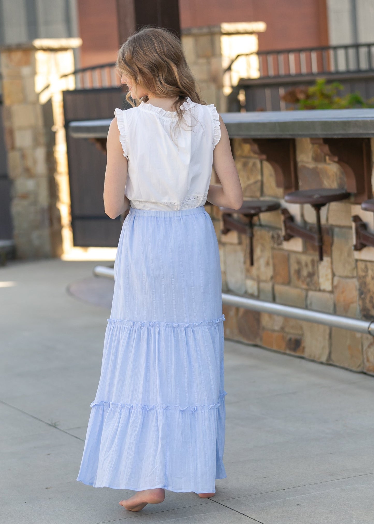 Serena Light Blue Cotton Maxi Skirt