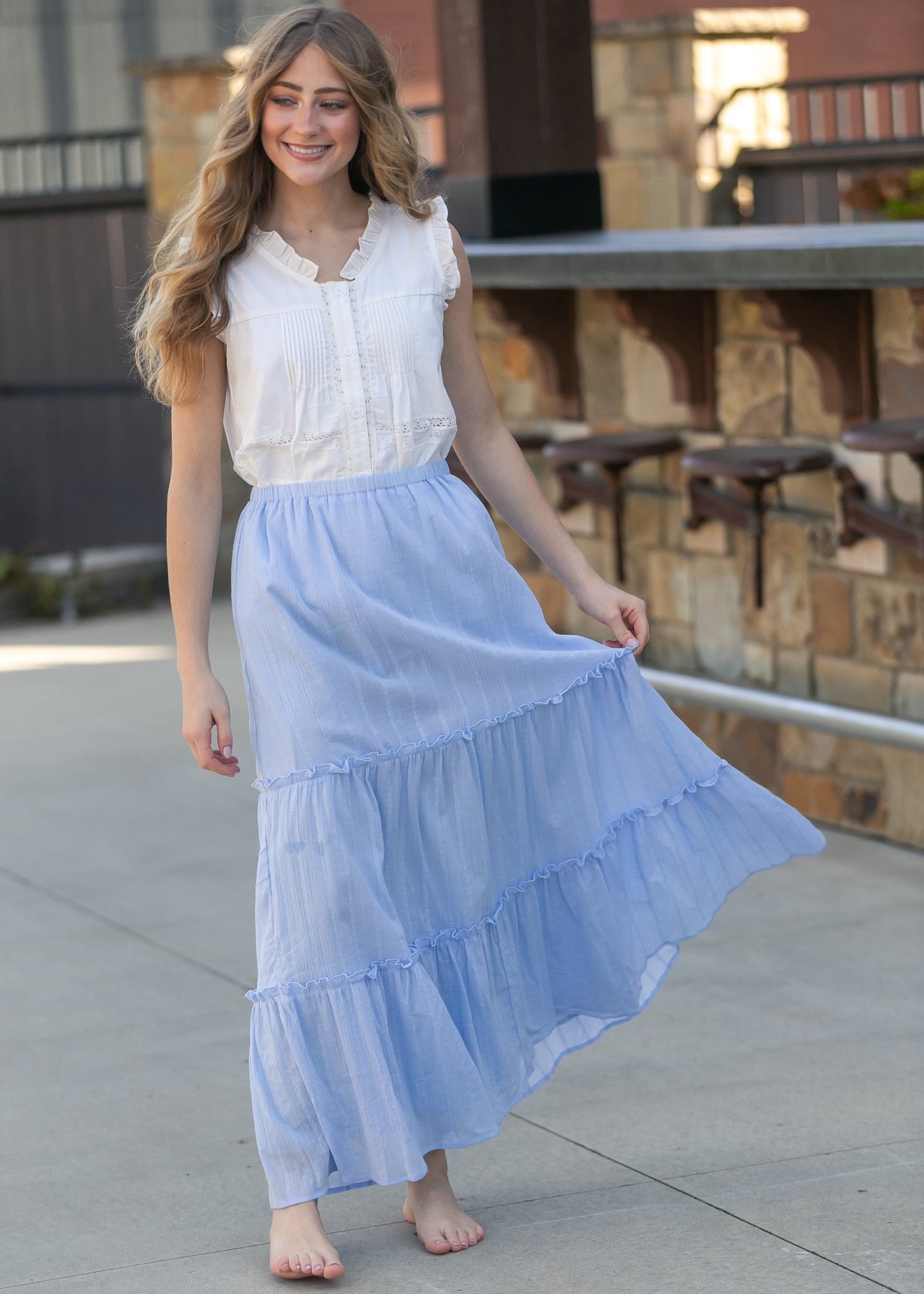 Serena Light Blue Cotton Maxi Skirt