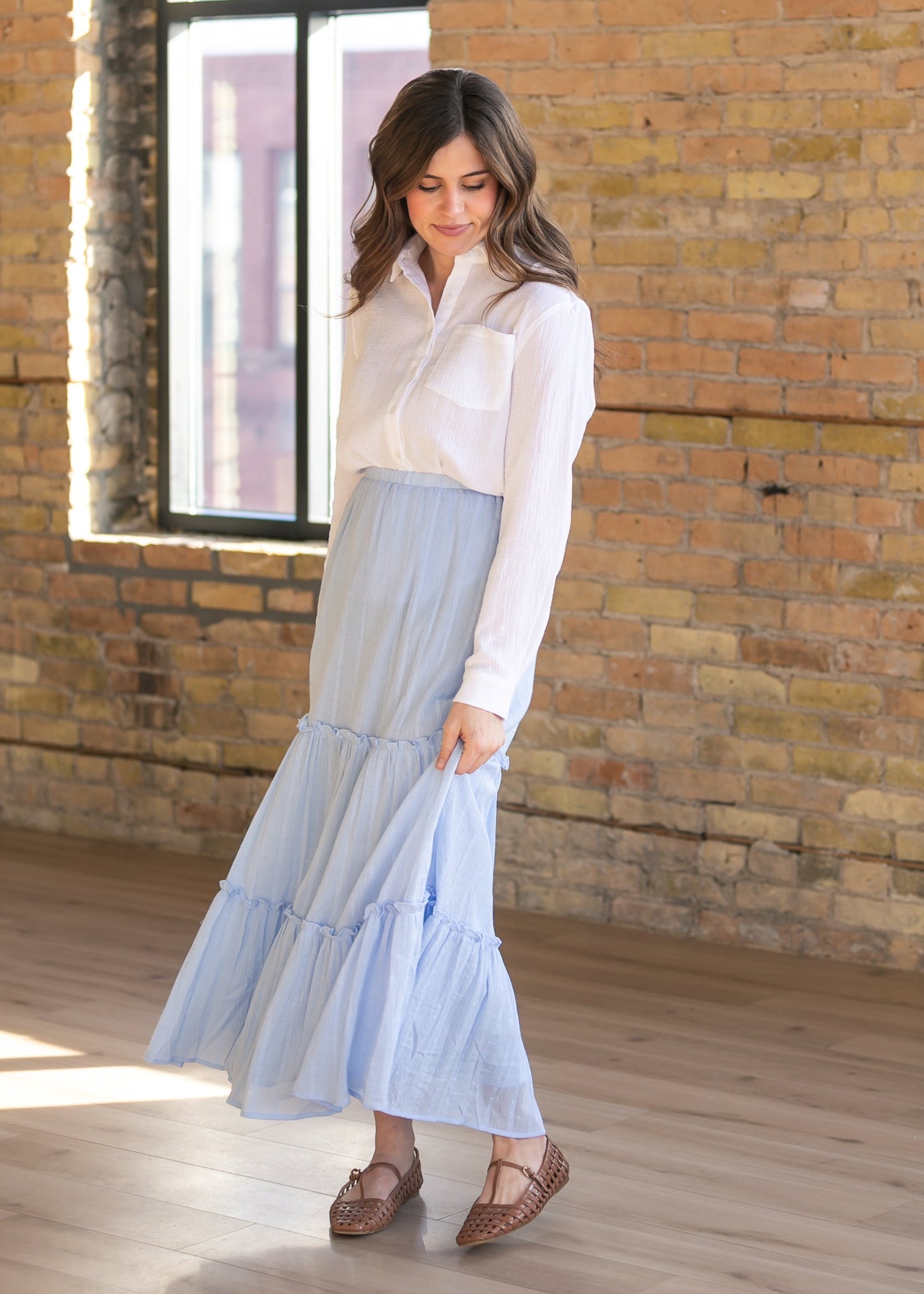 Serena Light Blue Cotton Maxi Skirt