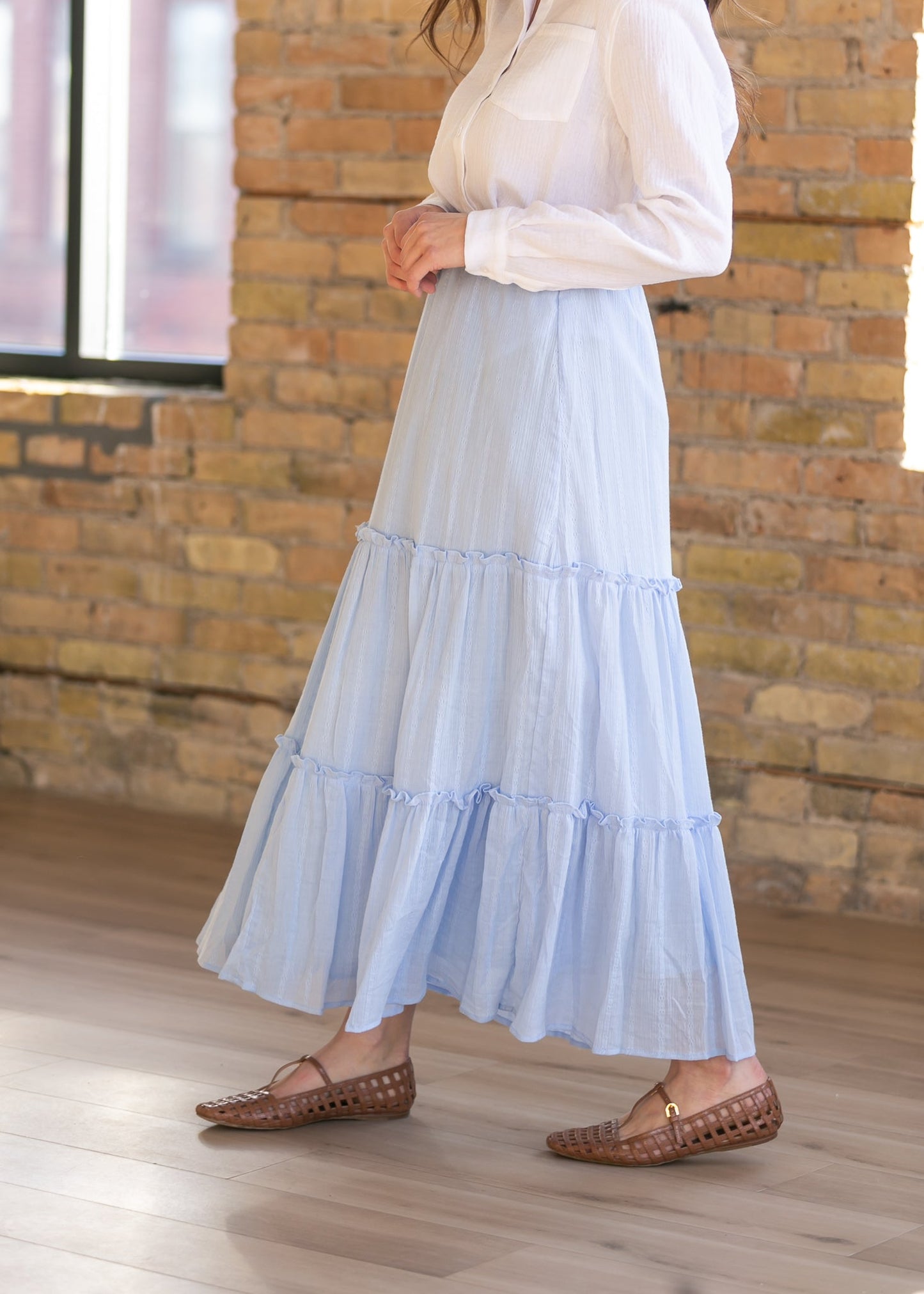 Serena Light Blue Cotton Maxi Skirt