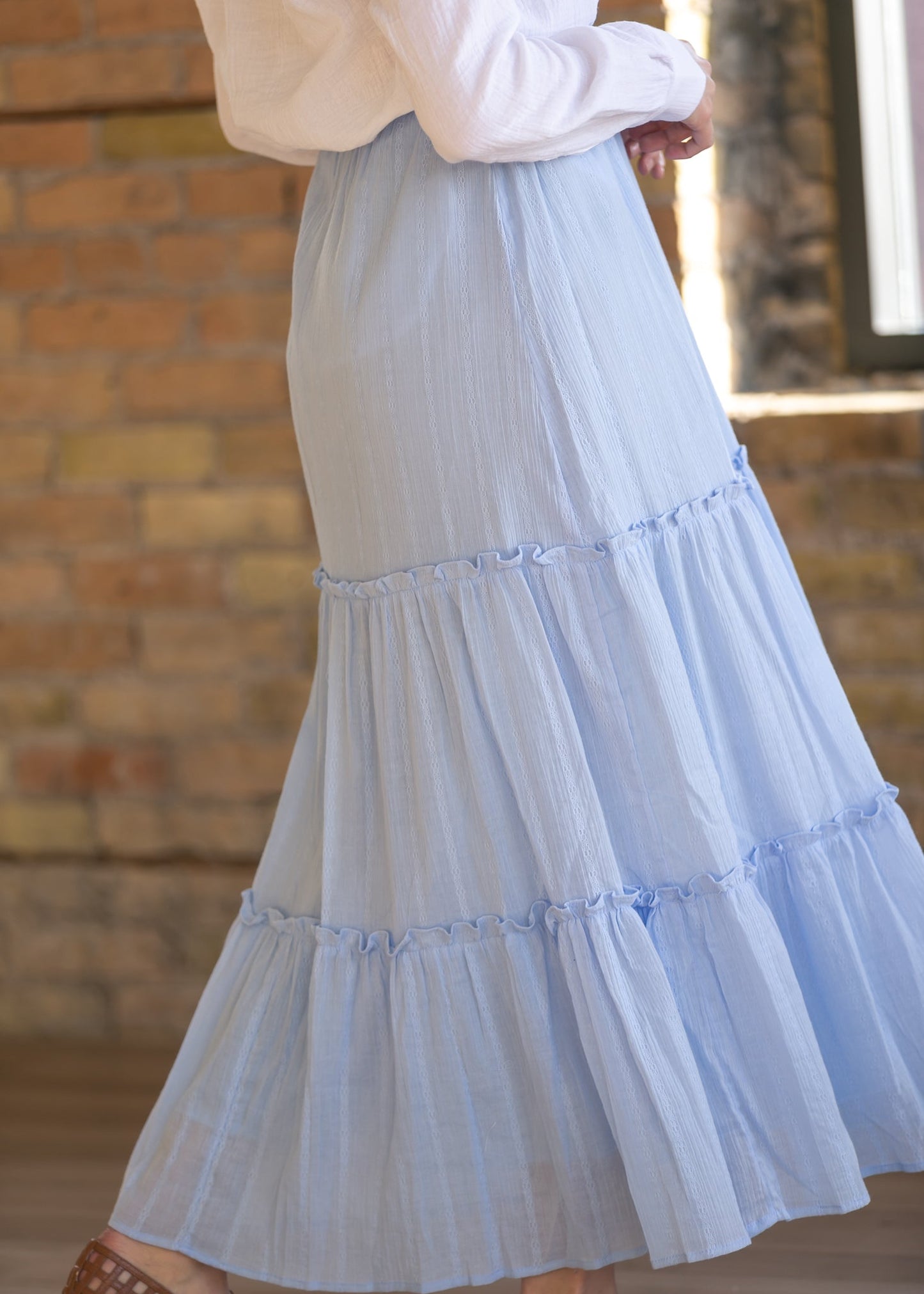 Serena Light Blue Cotton Maxi Skirt