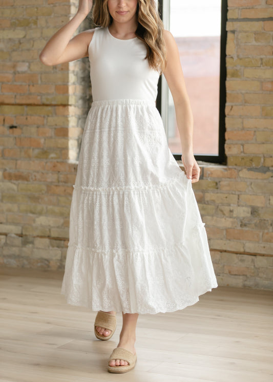 Serena White Eyelet Sleeveless Maxi Dress