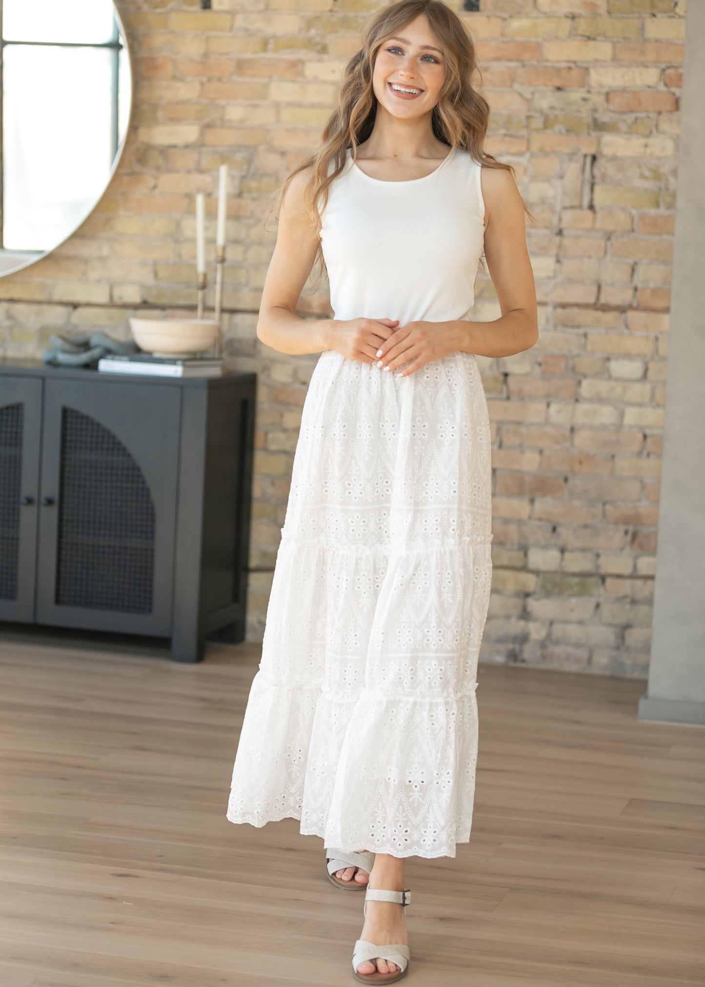 Serena White Eyelet Sleeveless Maxi Dress