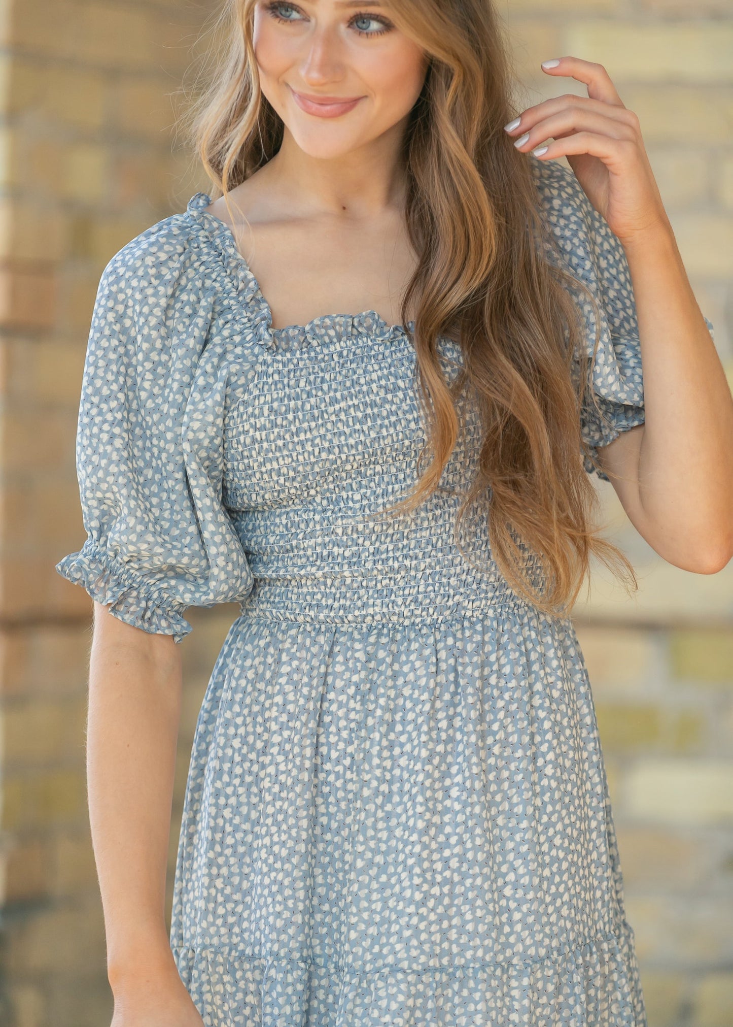 Sherelle Cloud Square Neck Smocked Midi Dress