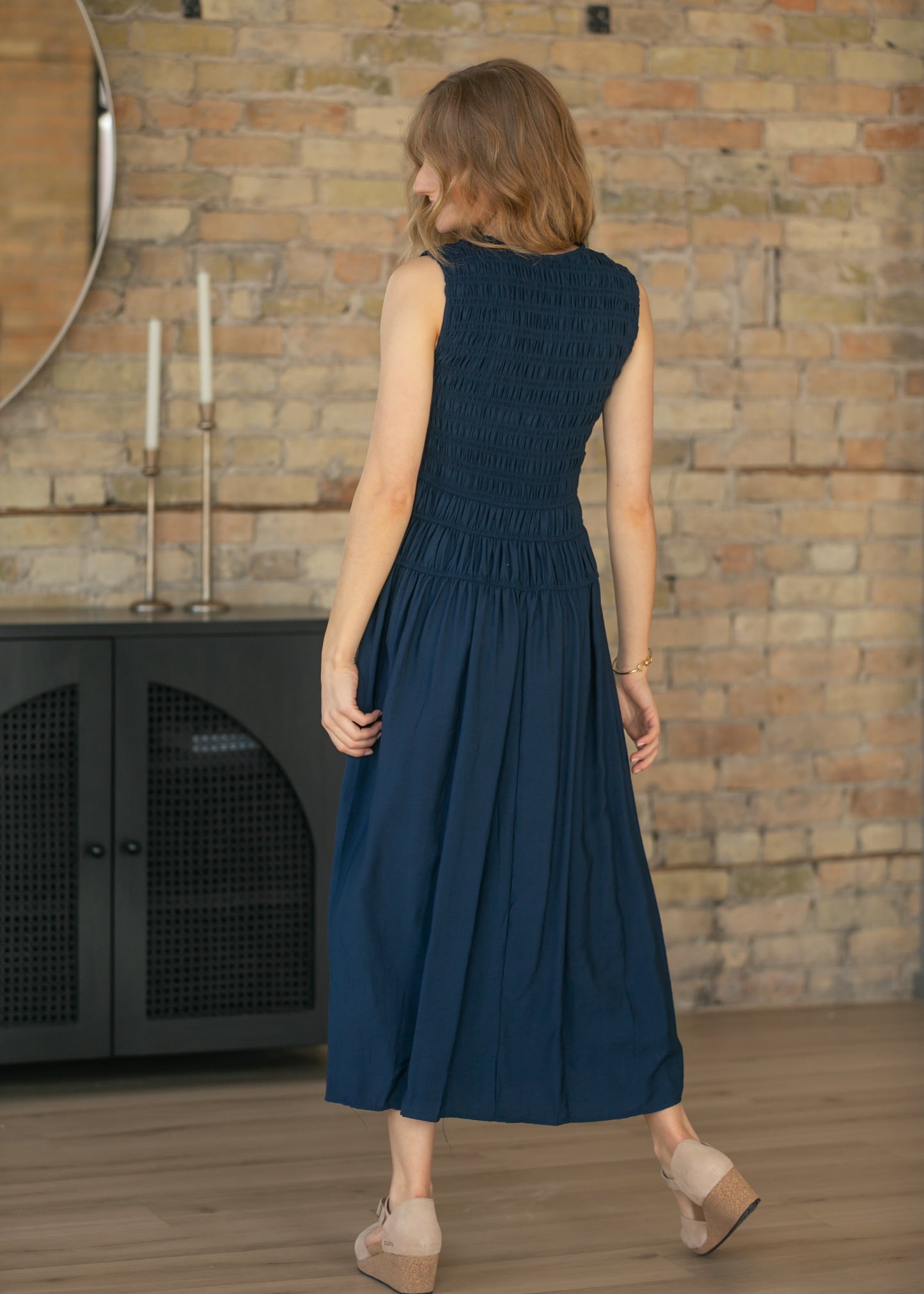 Shirred Front Tie Smocked Maxi Dress