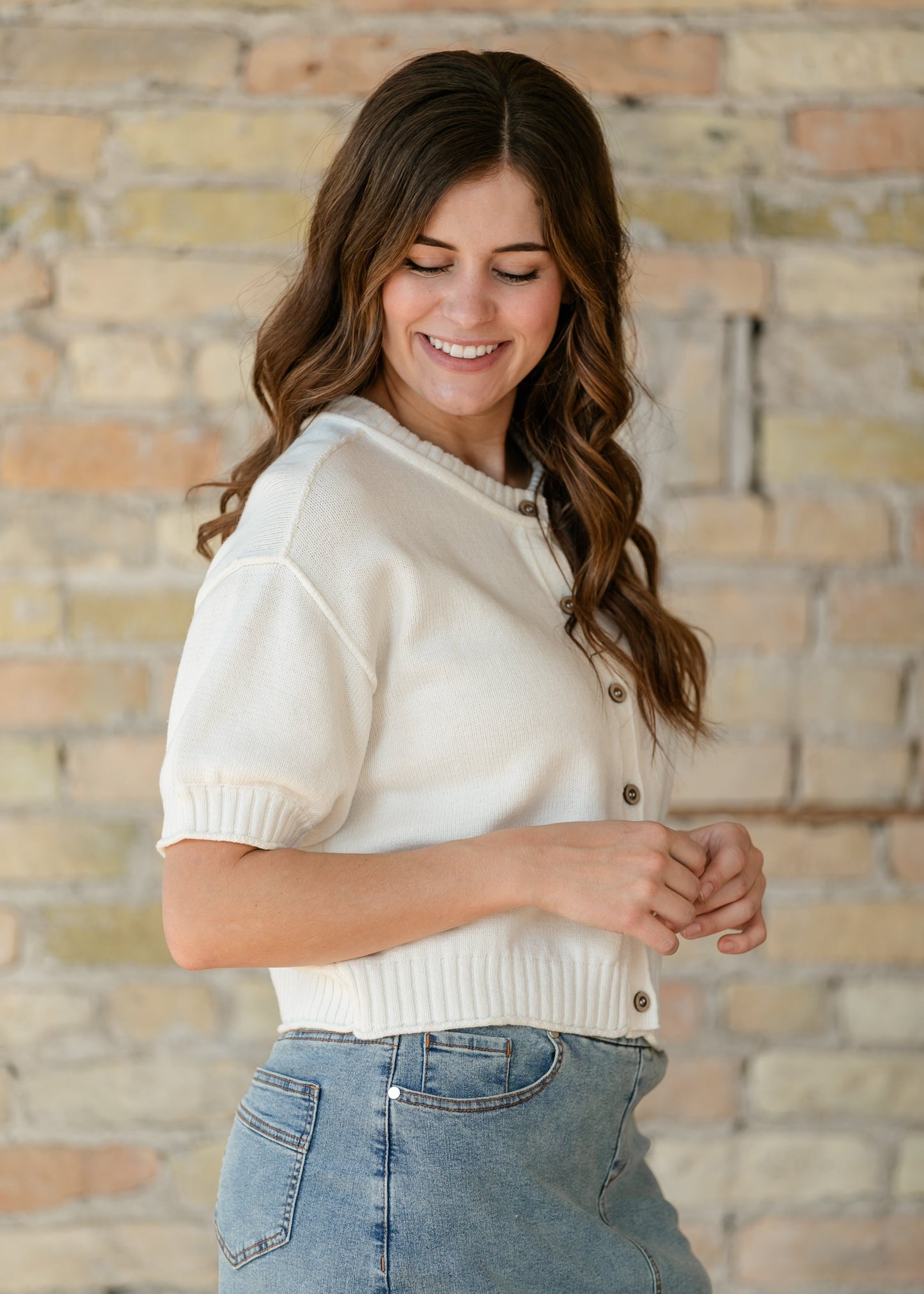 Short Sleeve Button Down Cream Cardigan
