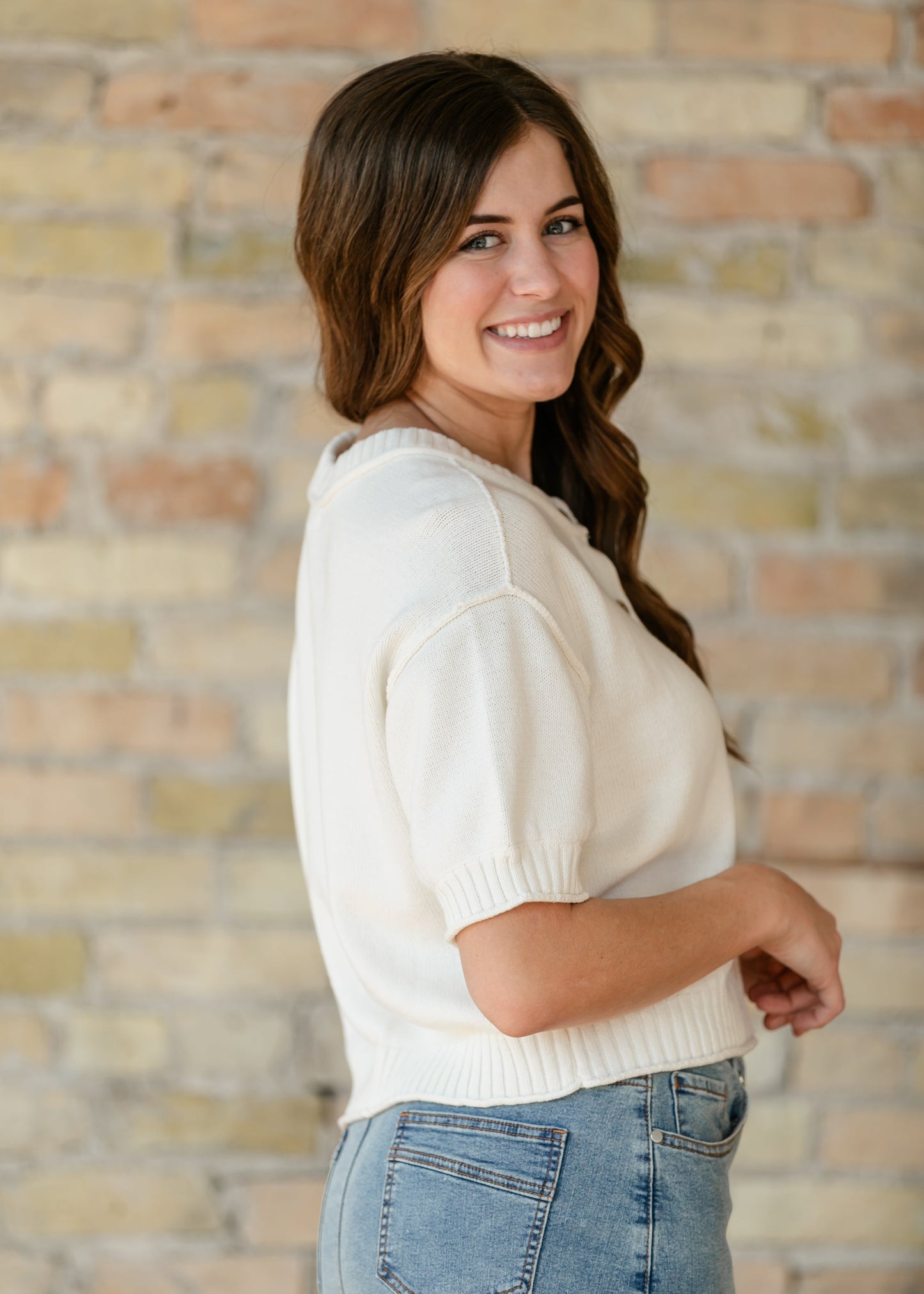 Short Sleeve Button Down Cream Cardigan
