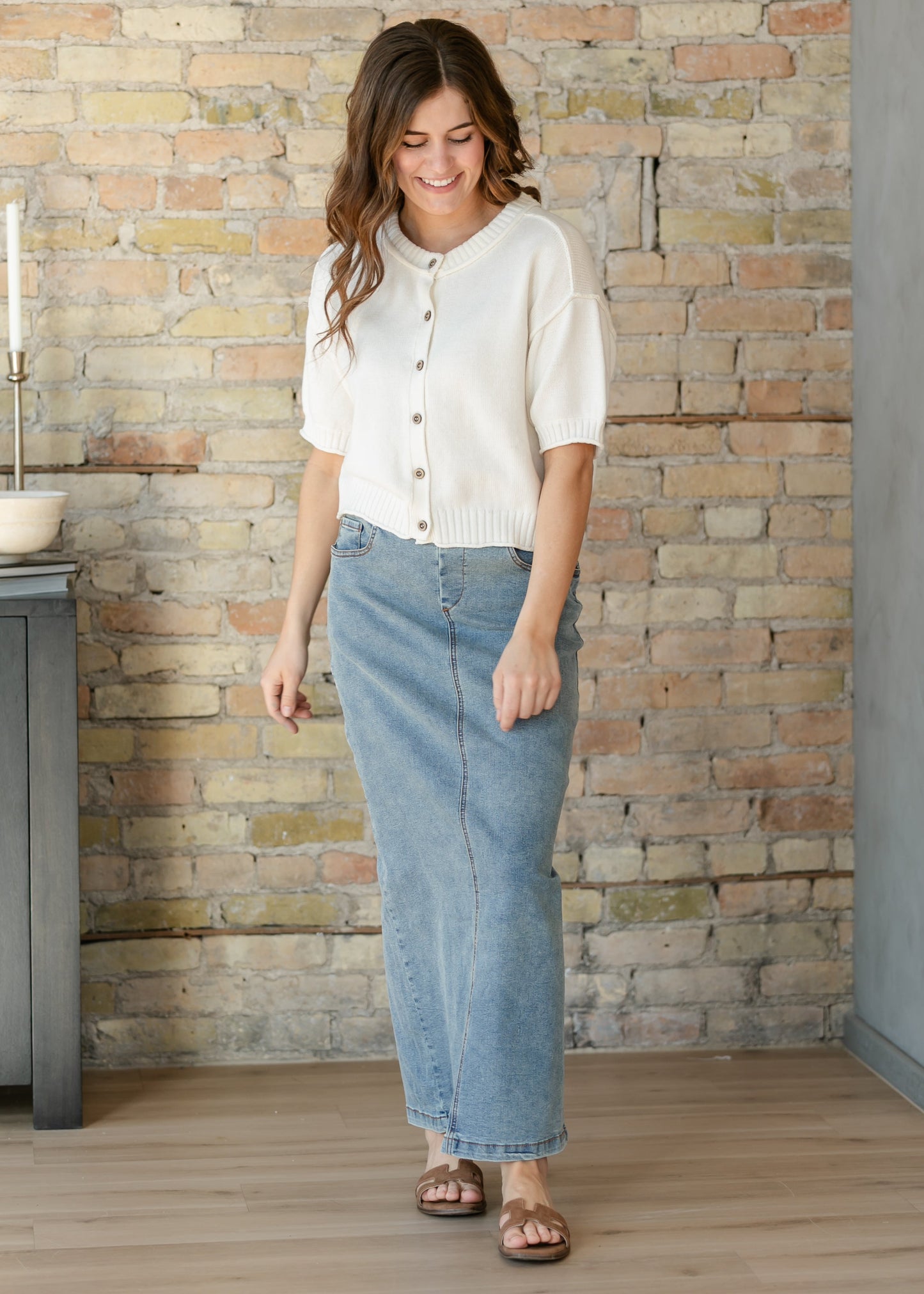 Short Sleeve Button Down Cream Cardigan