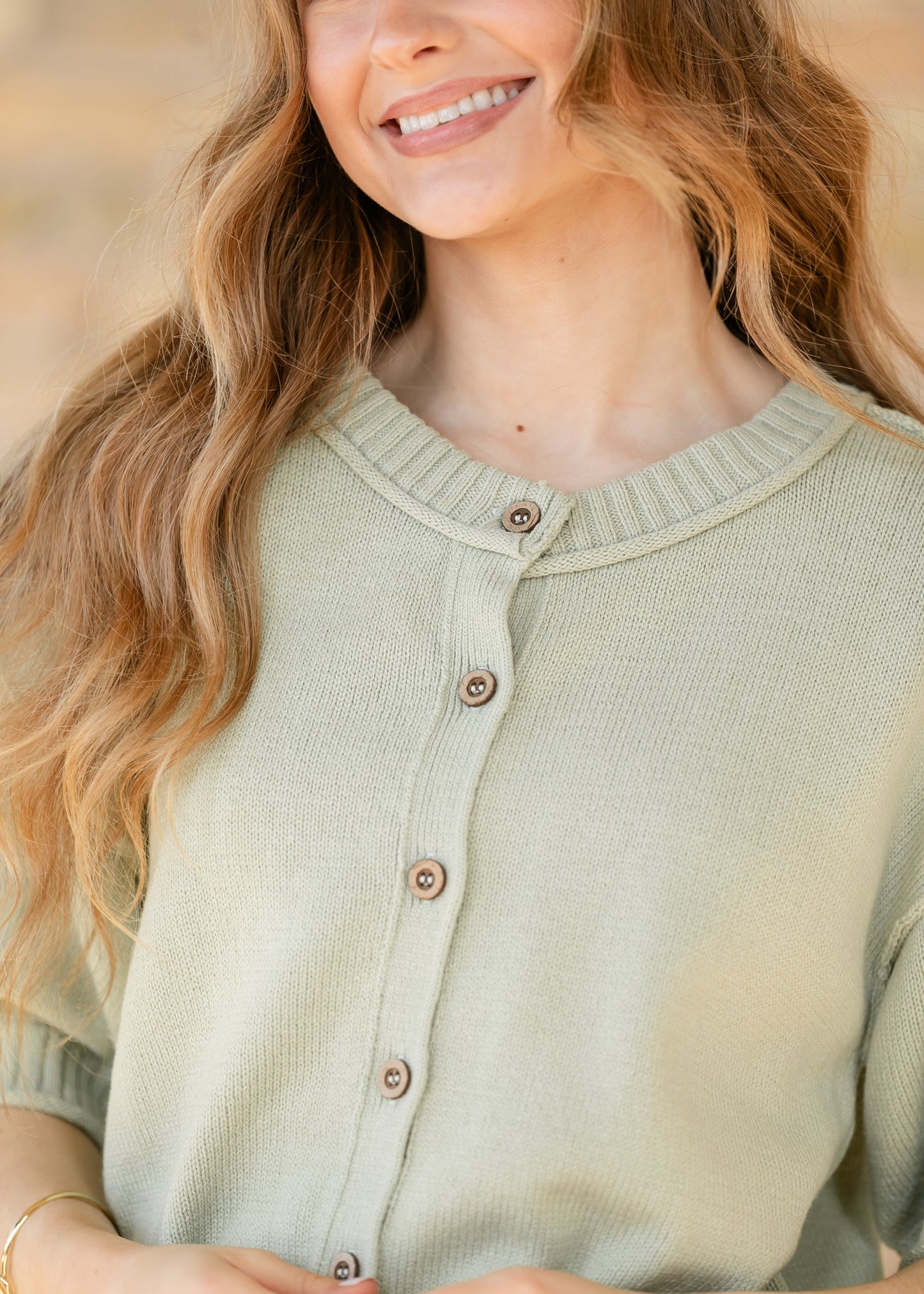 Short Sleeve Button Down Light Olive Cardigan