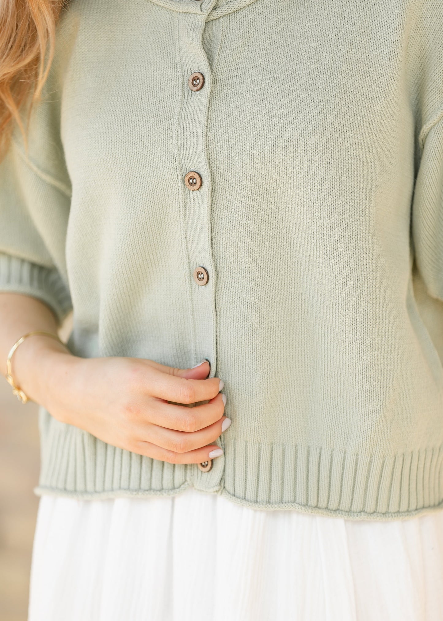 Short Sleeve Button Down Light Olive Cardigan