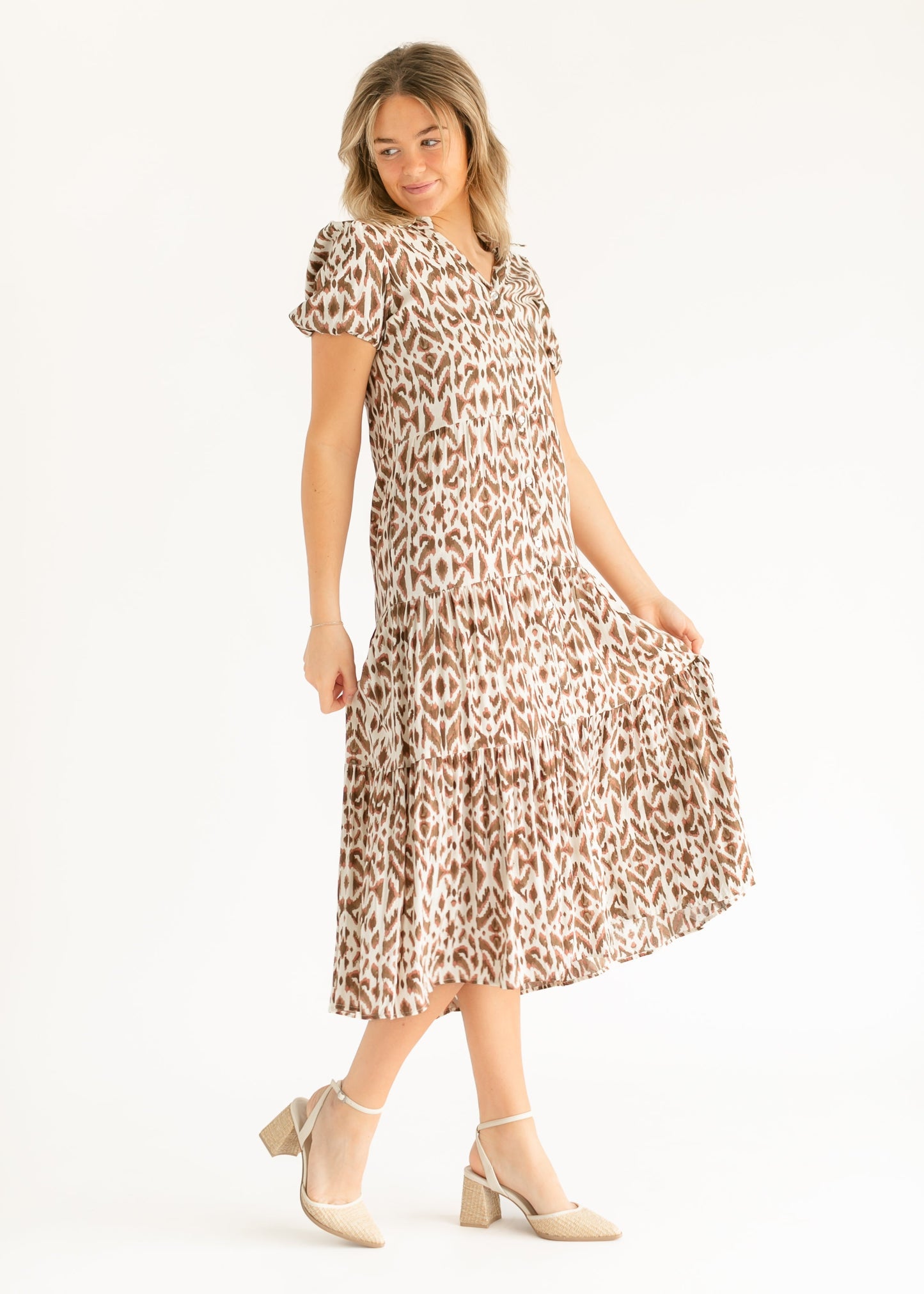 elan Short Sleeve Casablanca Print Maxi Dress - FINAL SALE