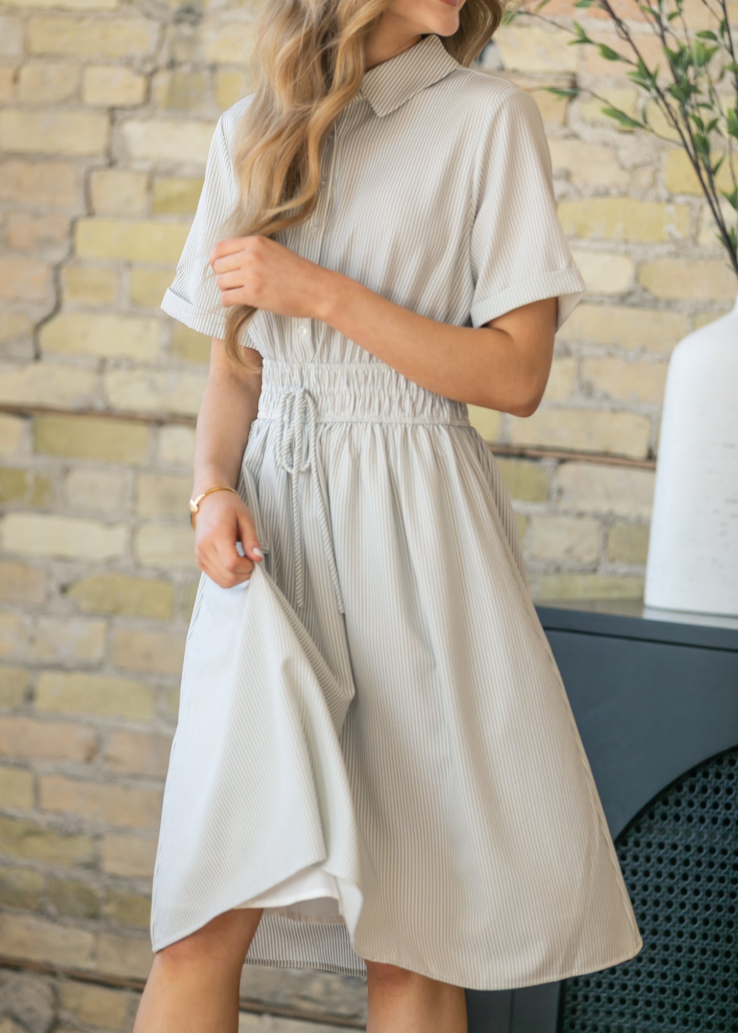Short Sleeve Cuffed Midi Dress
