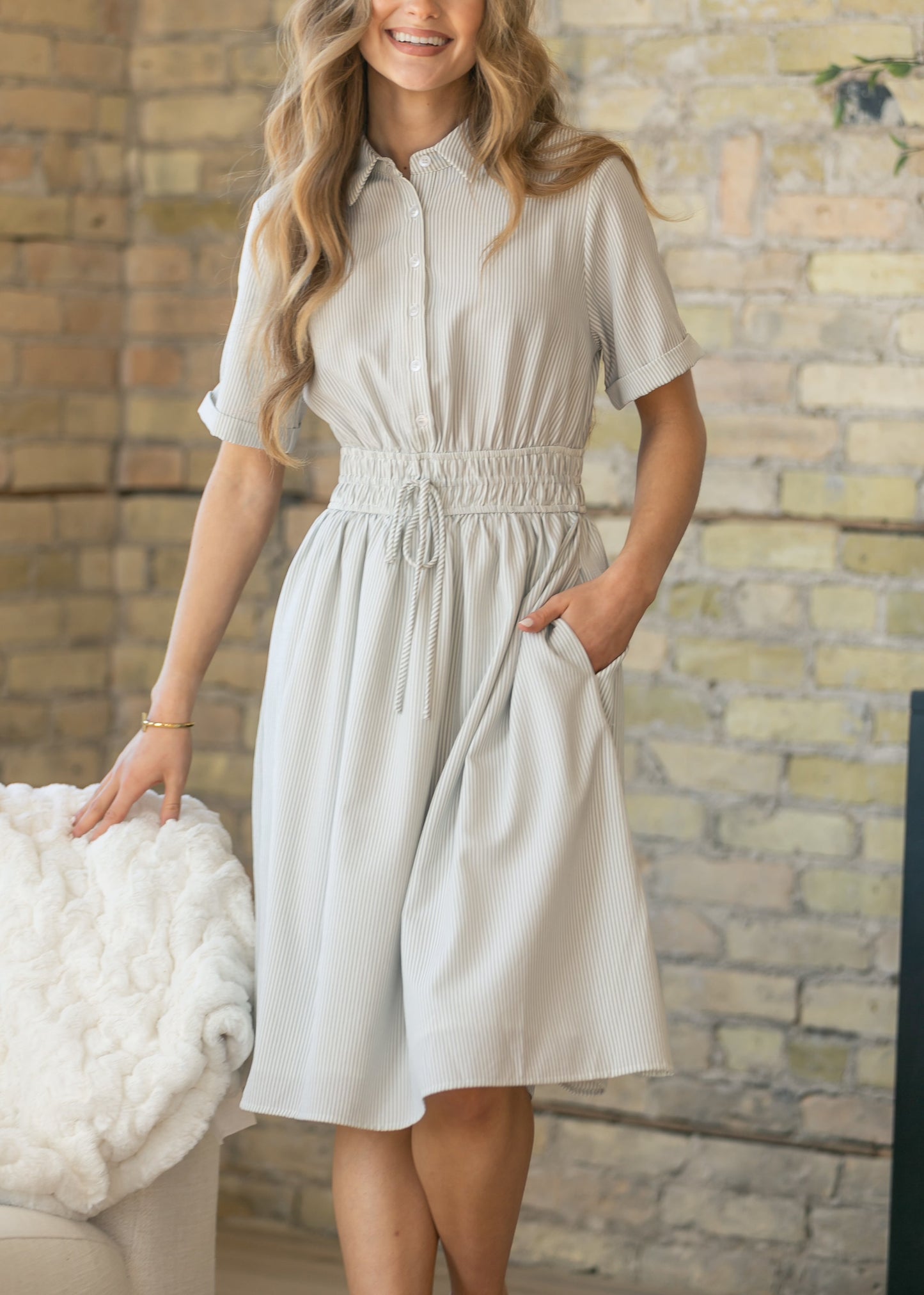 Short Sleeve Cuffed Midi Dress