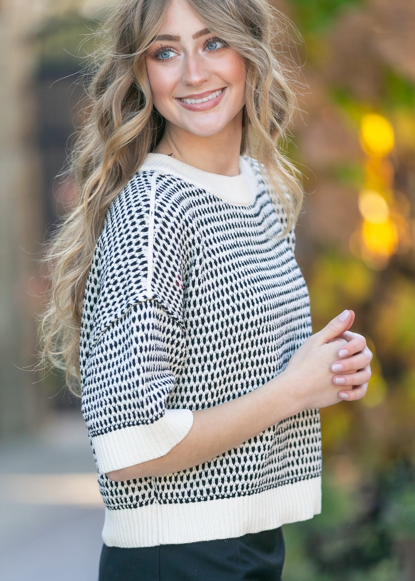 Short Sleeve Drop Shoulder Knit Top