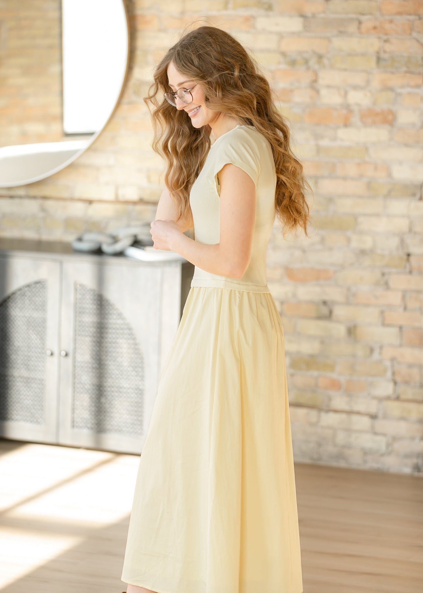 Short Sleeve Mixed Media Midi Dress