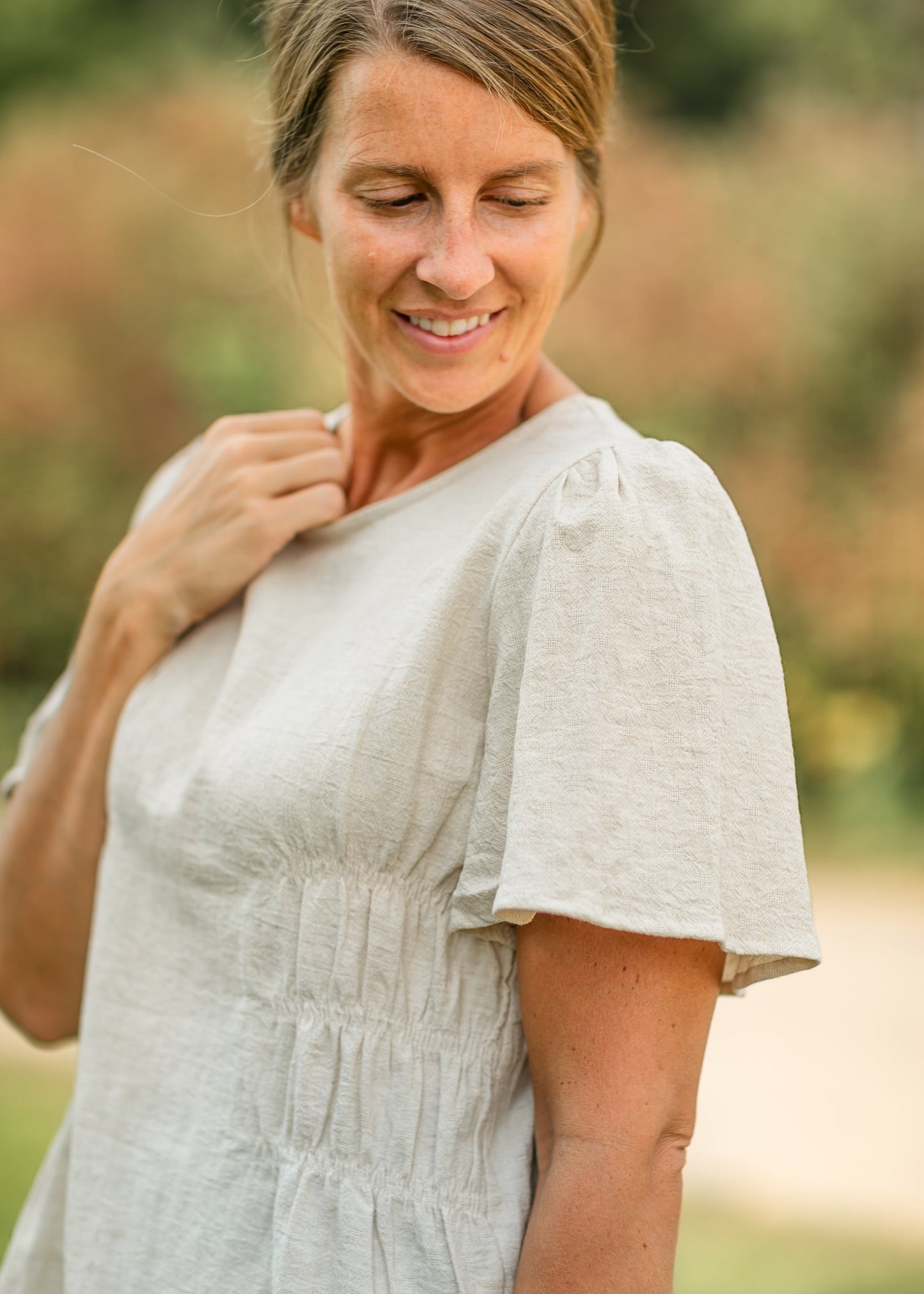 Short Sleeve Smocked Side Peplum Top - FINAL SALE