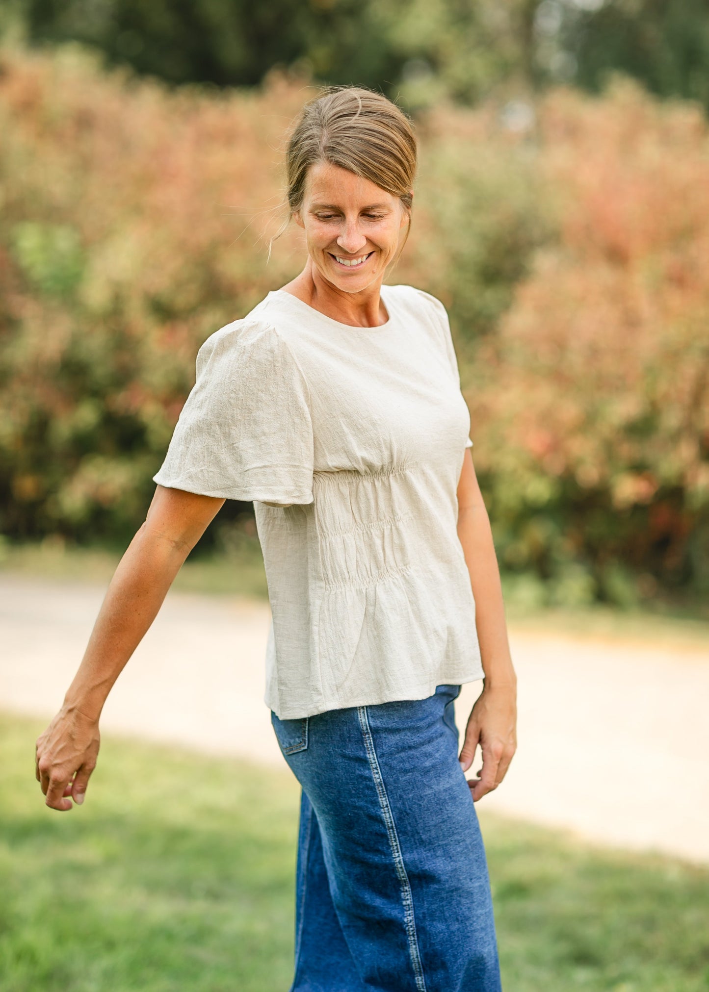 Short Sleeve Smocked Side Peplum Top - FINAL SALE
