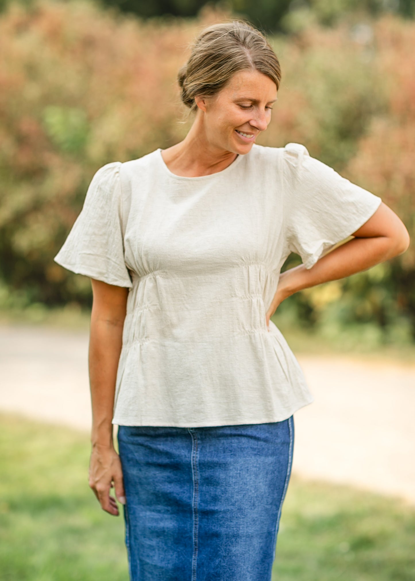 Short Sleeve Smocked Side Peplum Top - FINAL SALE