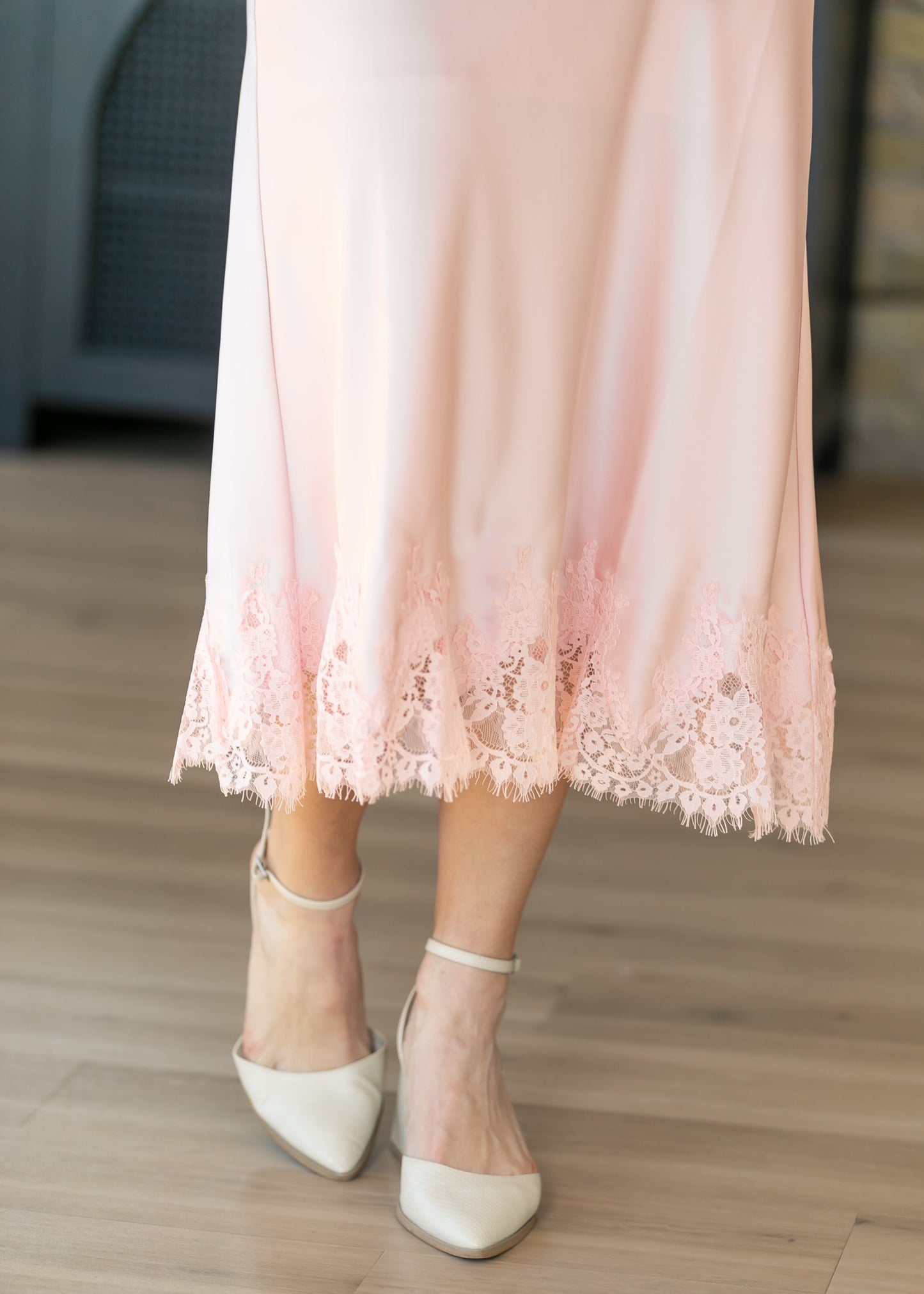 Silky Lace Trim Midi Skirt