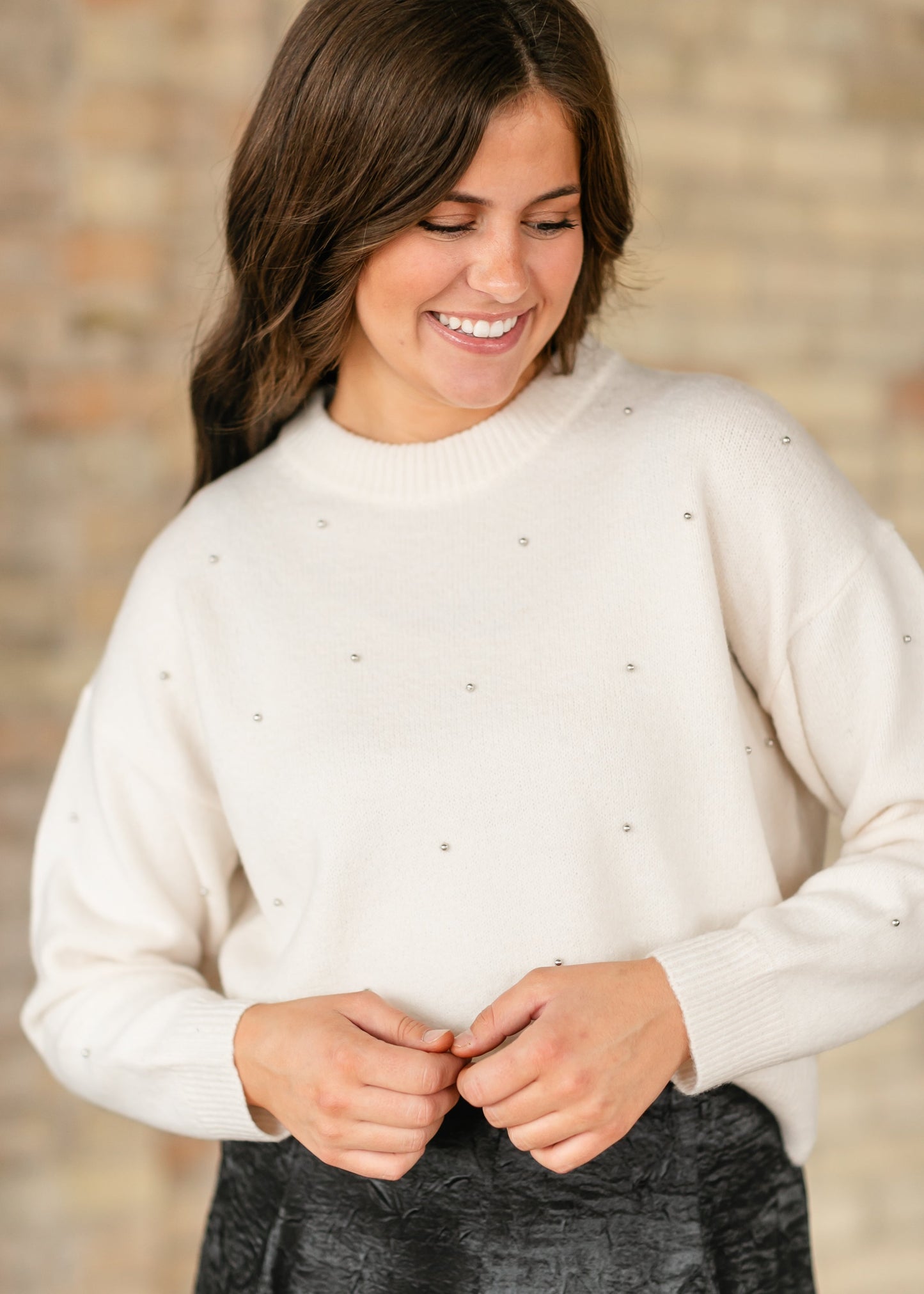 Silver Pearl Embellished Soft Knit Sweater - FINAL SALE