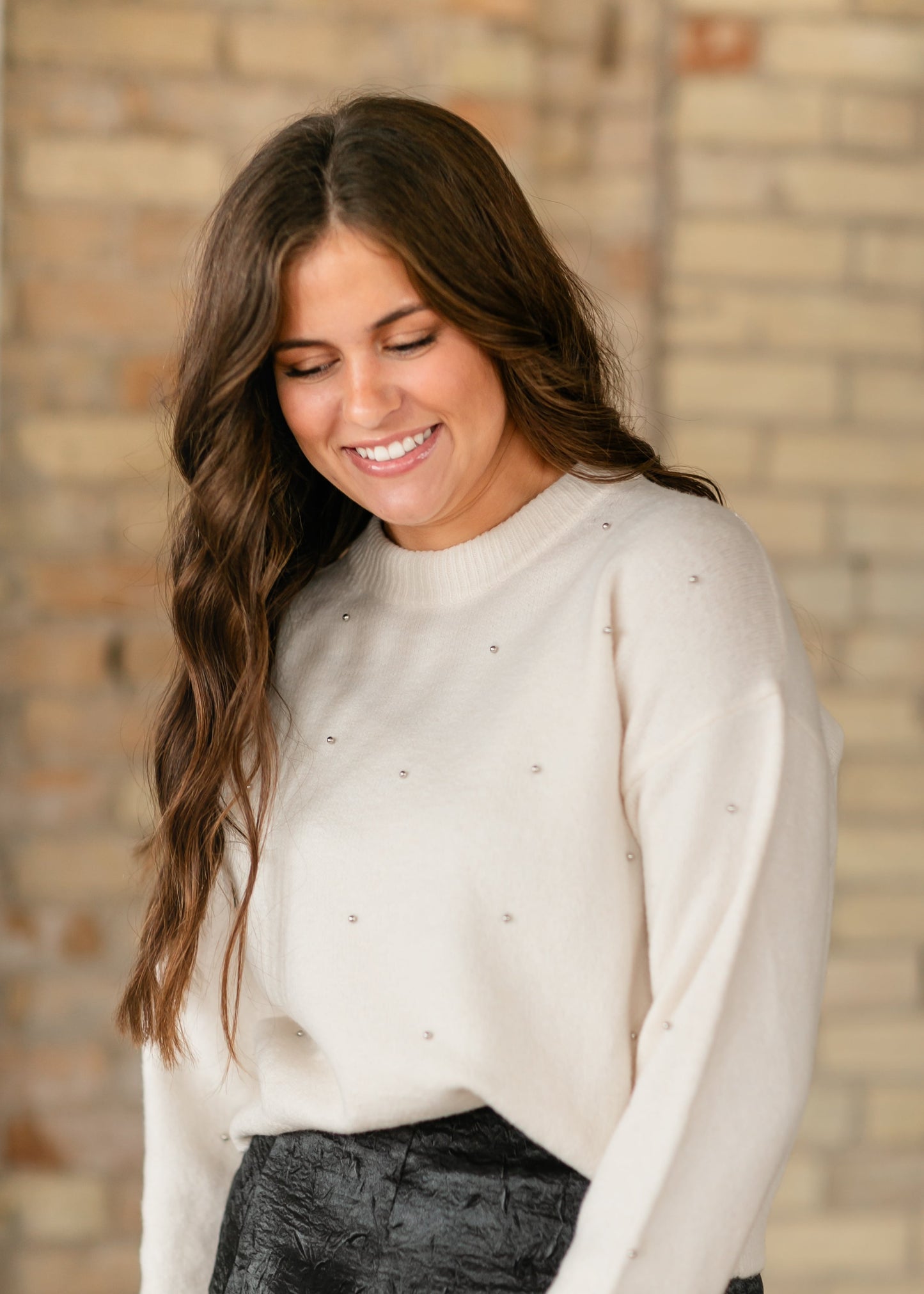 Silver Pearl Embellished Soft Knit Sweater - FINAL SALE
