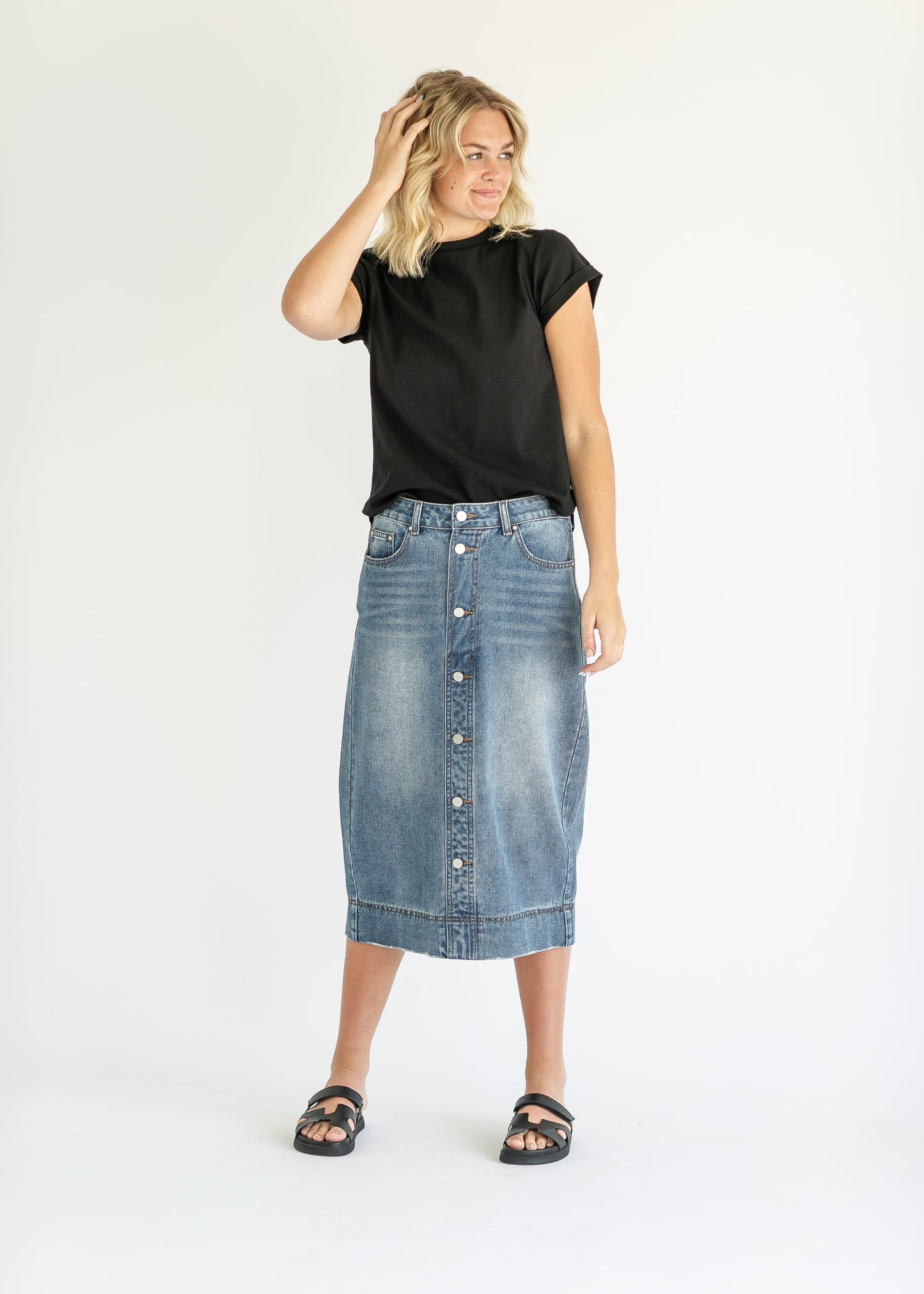Skylar Button Front Midi Skirt - FINAL SALE