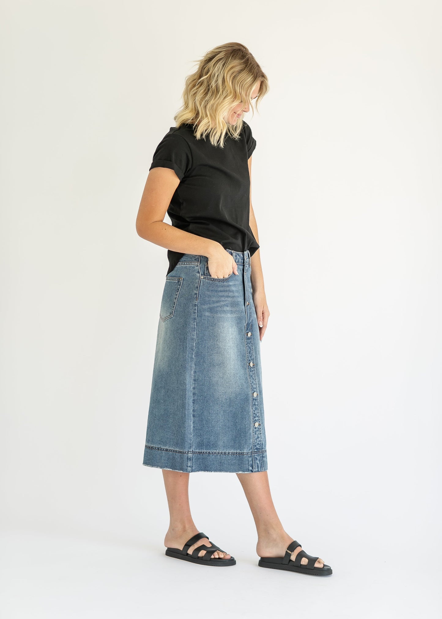 Skylar Button Front Midi Skirt - FINAL SALE