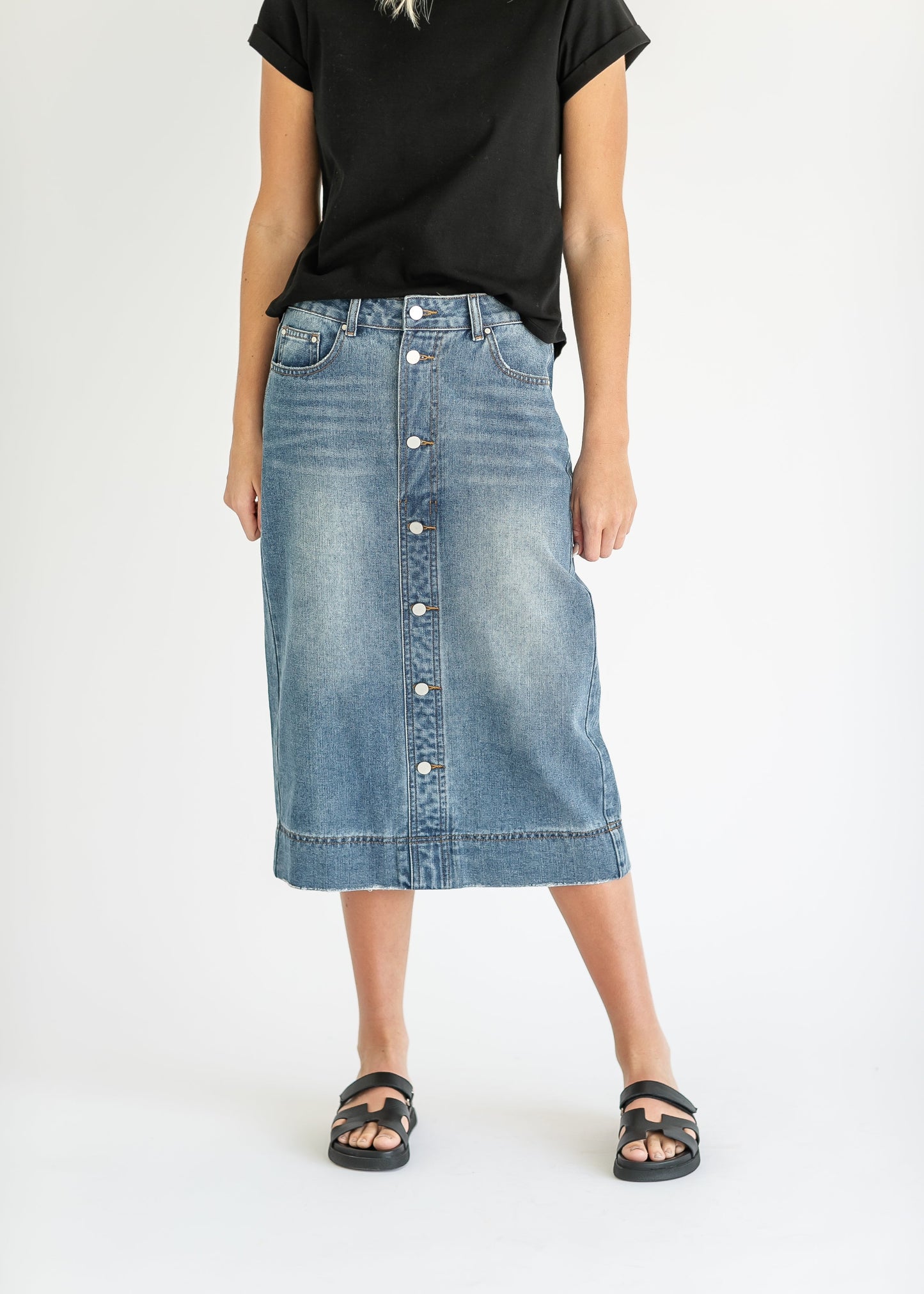 Skylar Button Front Midi Skirt - FINAL SALE