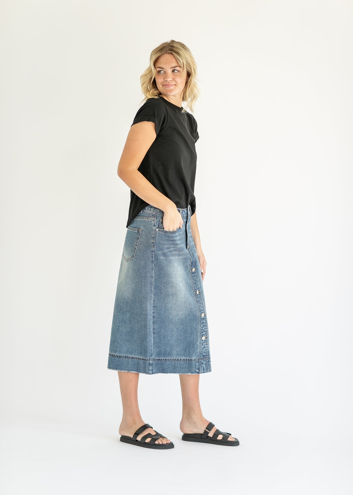 Skylar Button Front Midi Skirt - FINAL SALE
