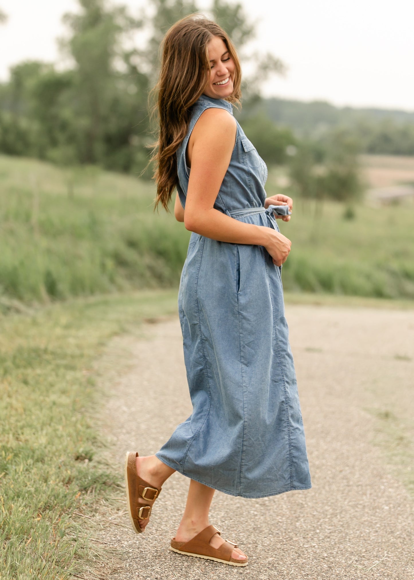 Sleeveless Belted Denim Dress - FINAL SALE