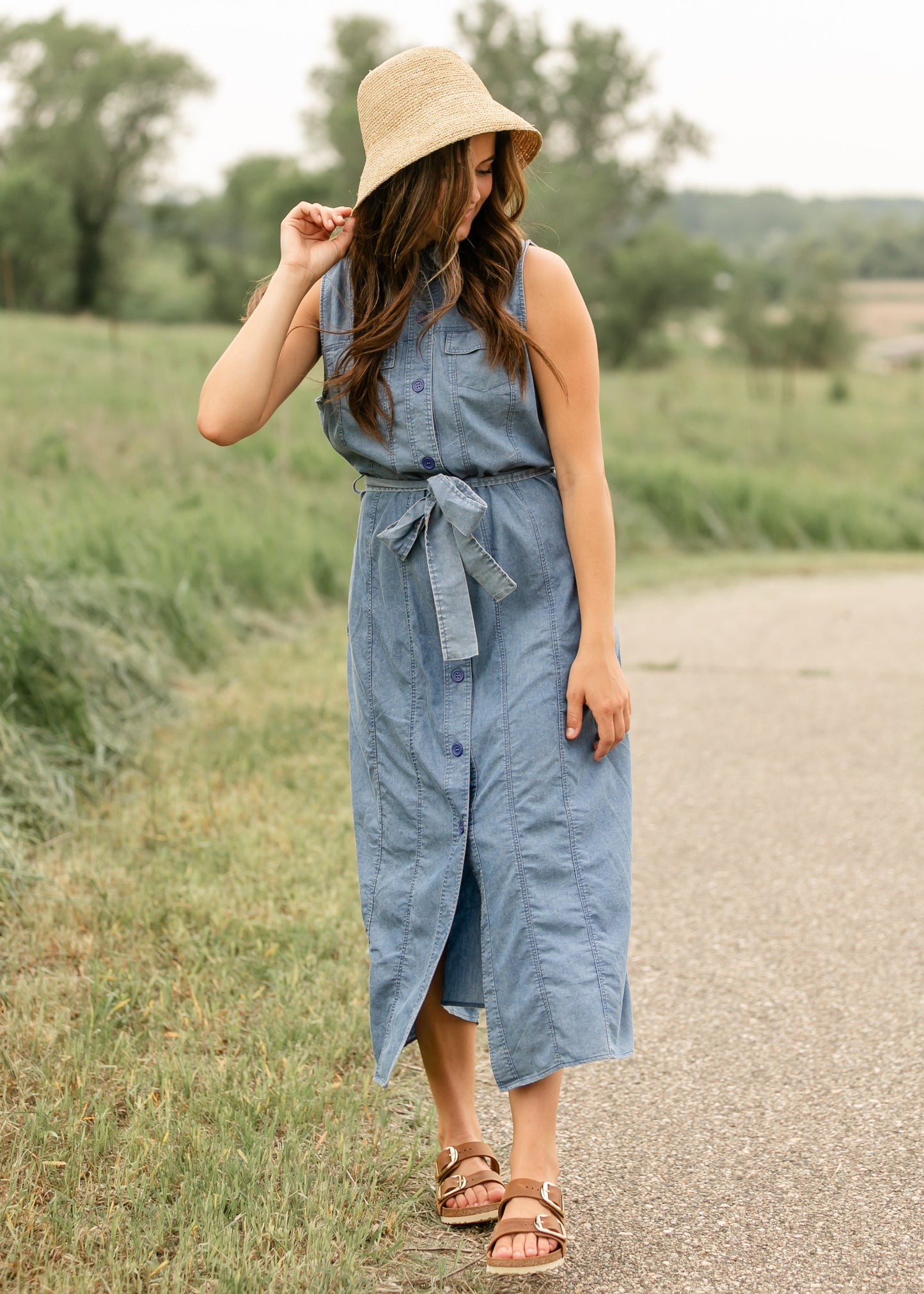 Sleeveless Belted Denim Dress - FINAL SALE