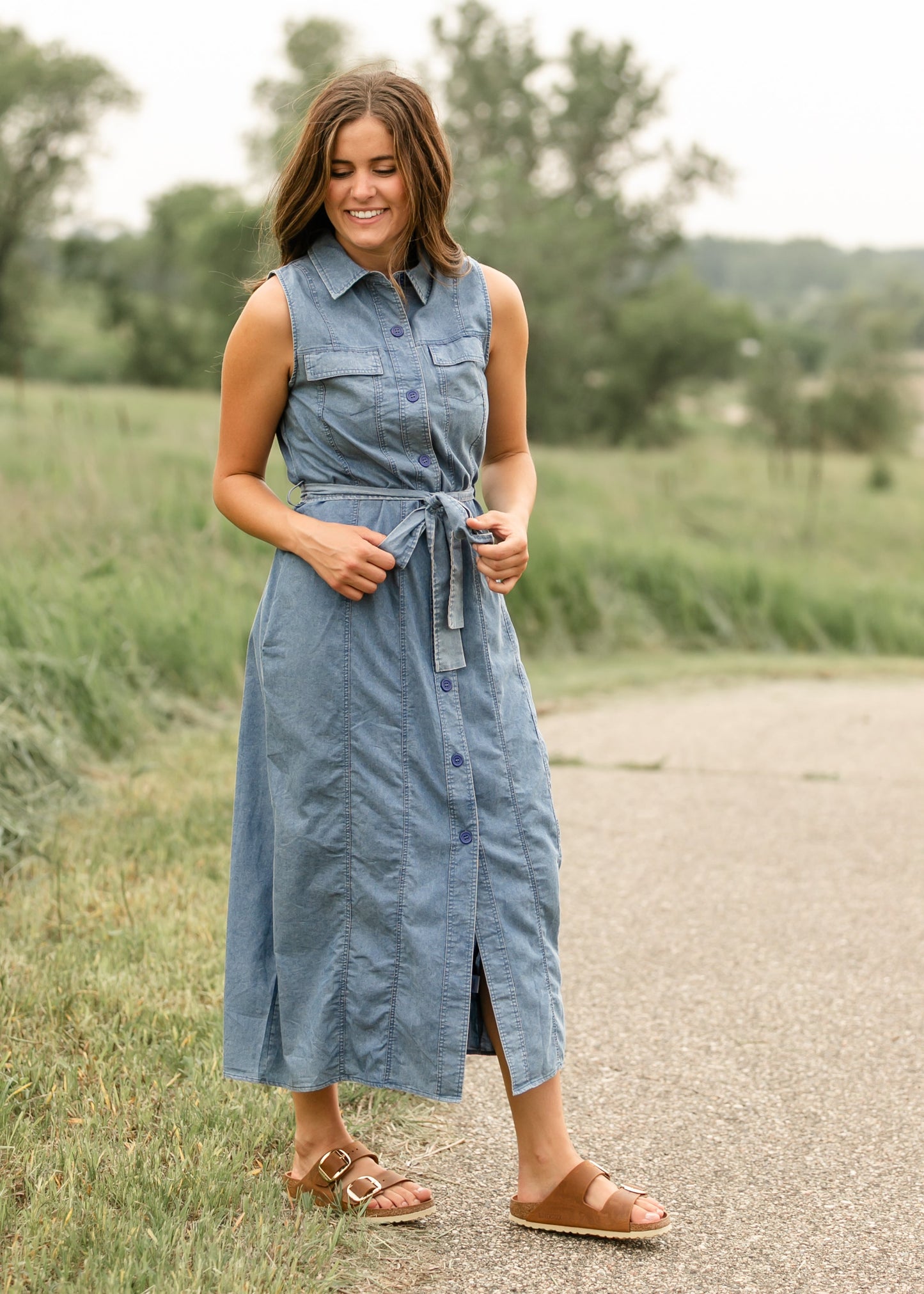 Sleeveless Belted Denim Dress - FINAL SALE
