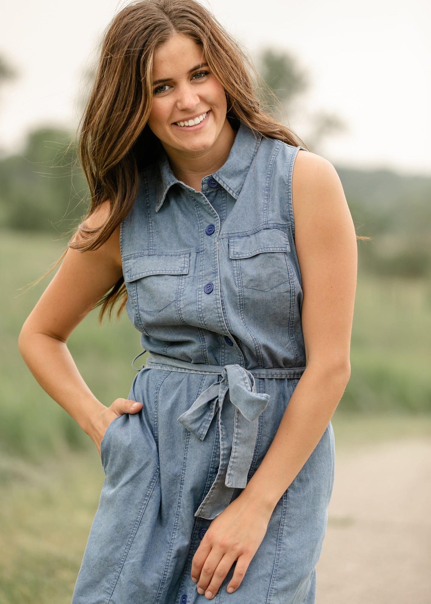 Sleeveless Belted Denim Dress - FINAL SALE