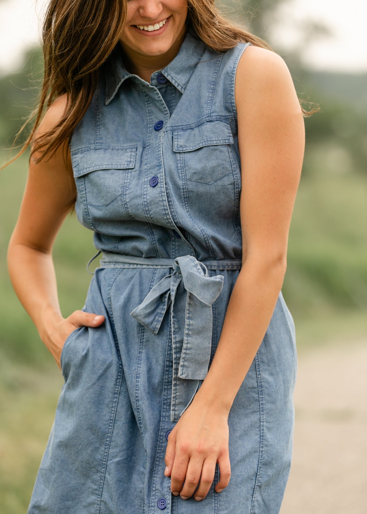 Sleeveless Belted Denim Dress - FINAL SALE