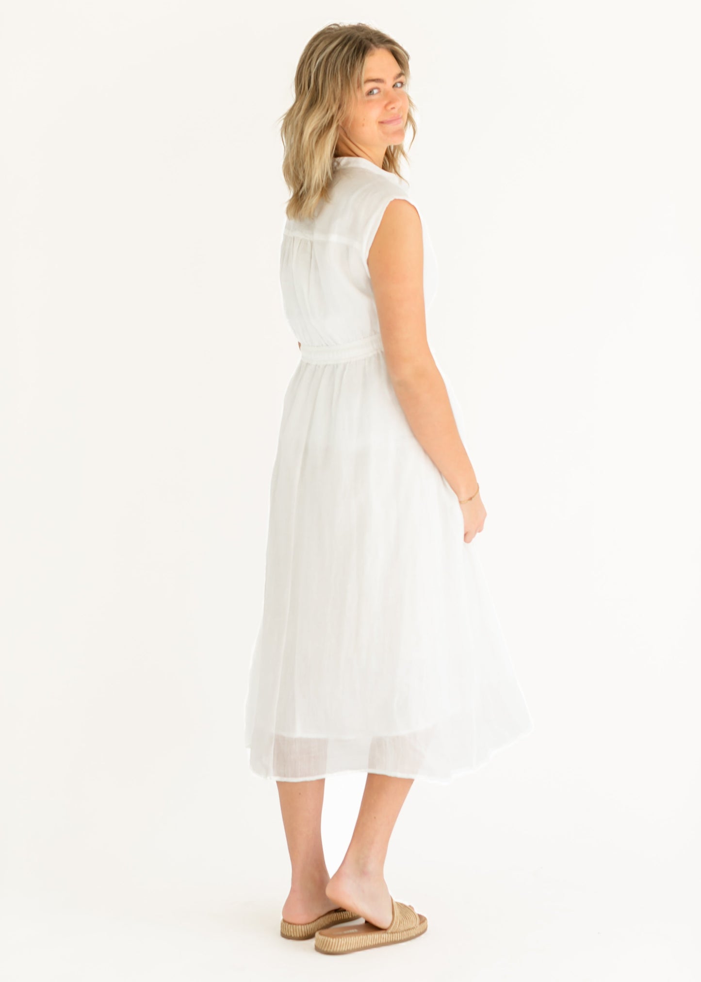 elan Cap Sleeve Button Front Tie Waist Maxi Dress - FINAL SALE