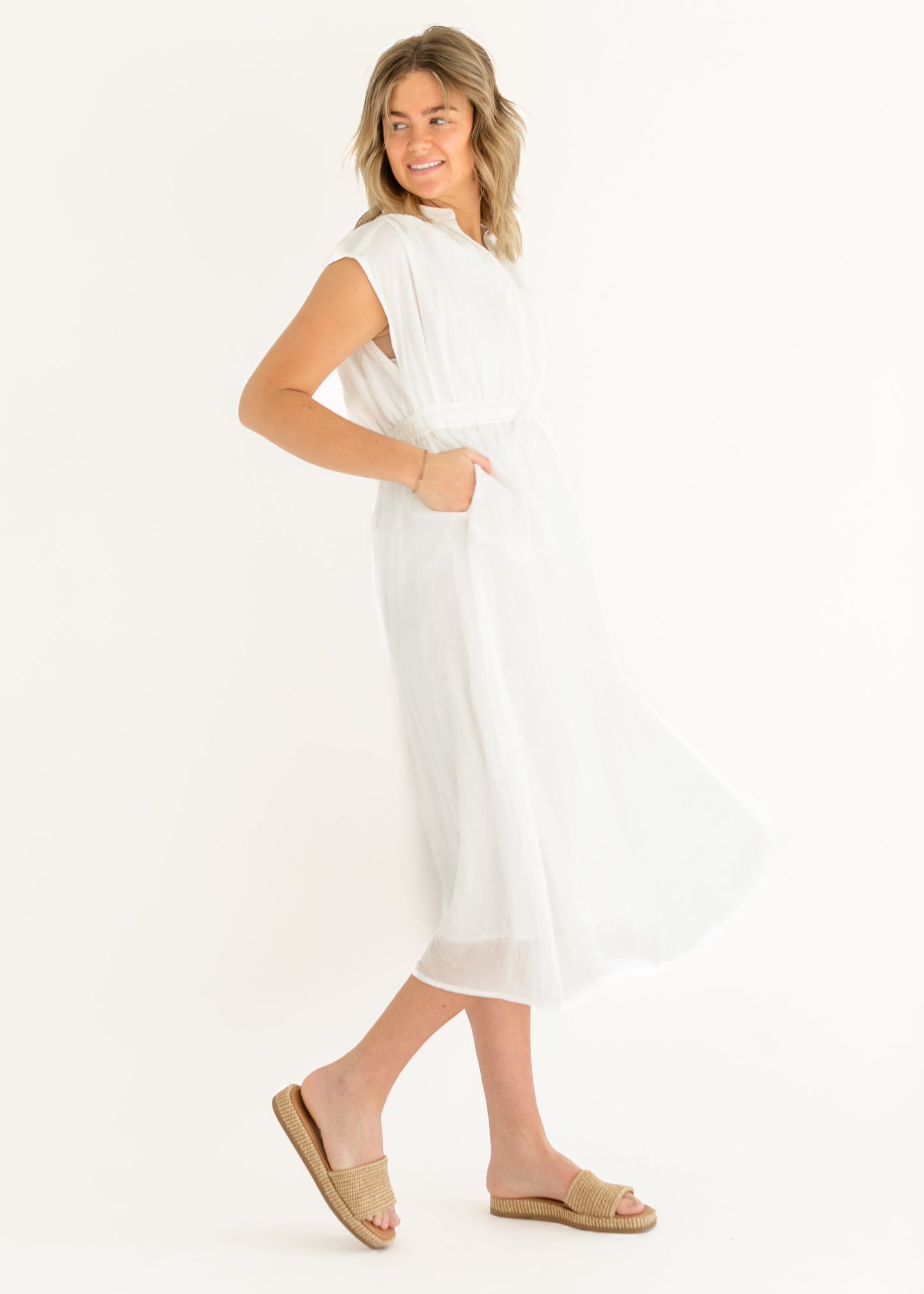 elan Cap Sleeve Button Front Tie Waist Maxi Dress - FINAL SALE