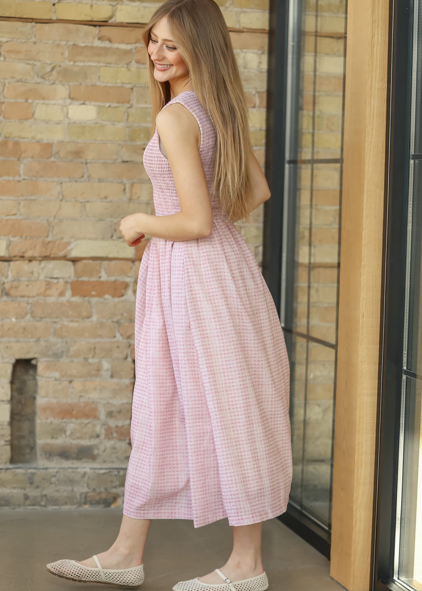 Sleeveless Gingham Smocked Top Maxi Dress