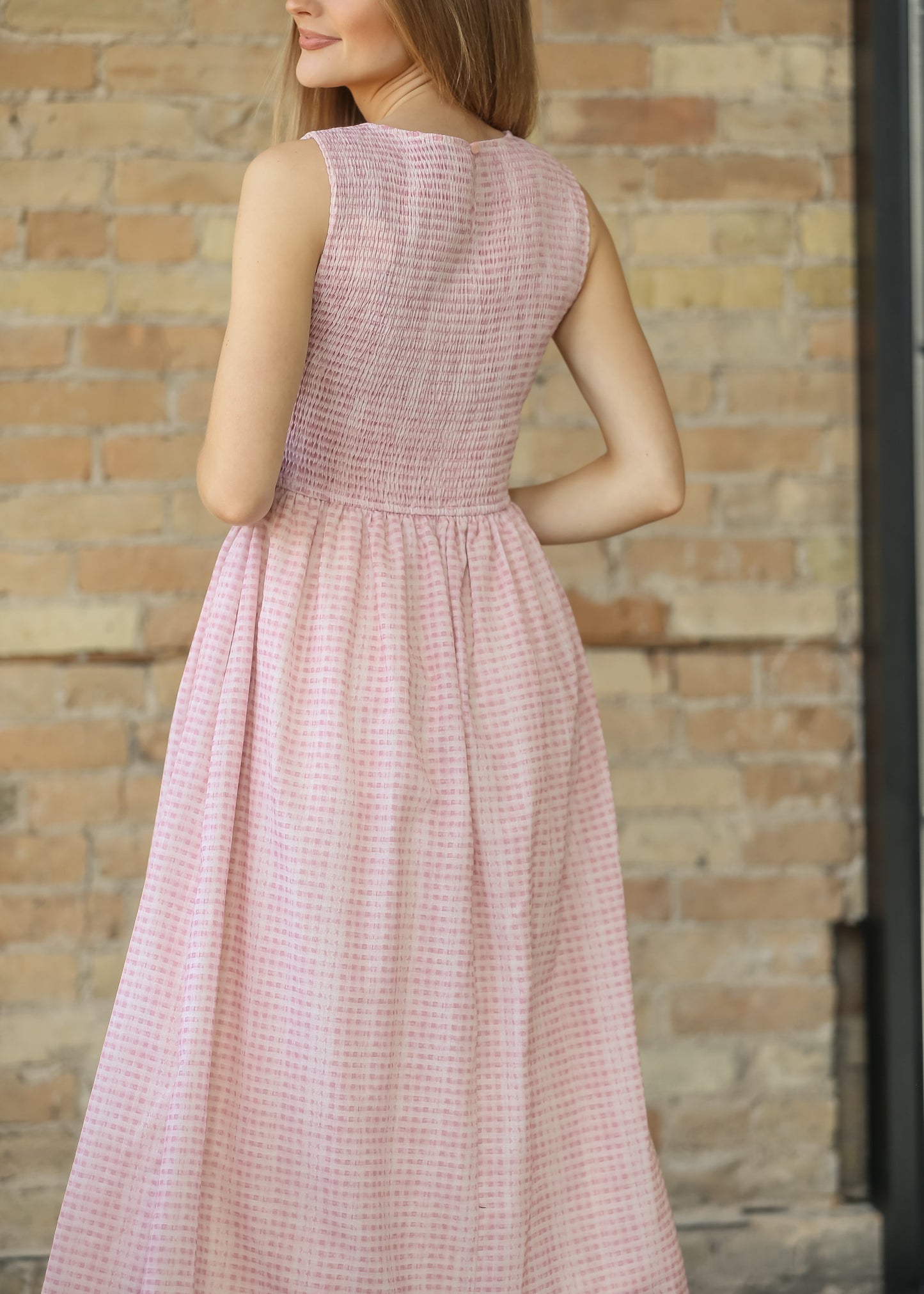 Sleeveless Gingham Smocked Top Maxi Dress