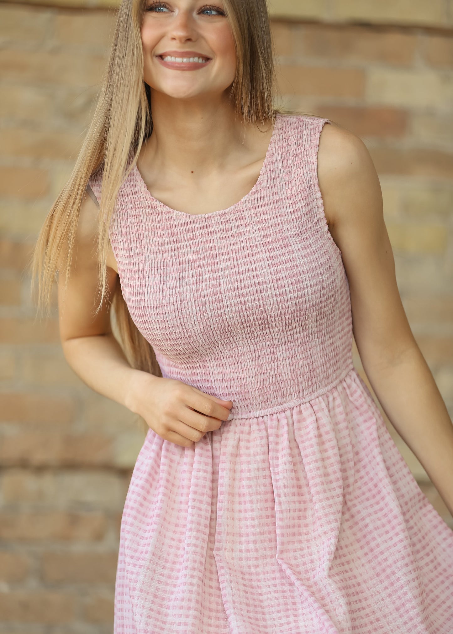 Sleeveless Gingham Smocked Top Maxi Dress