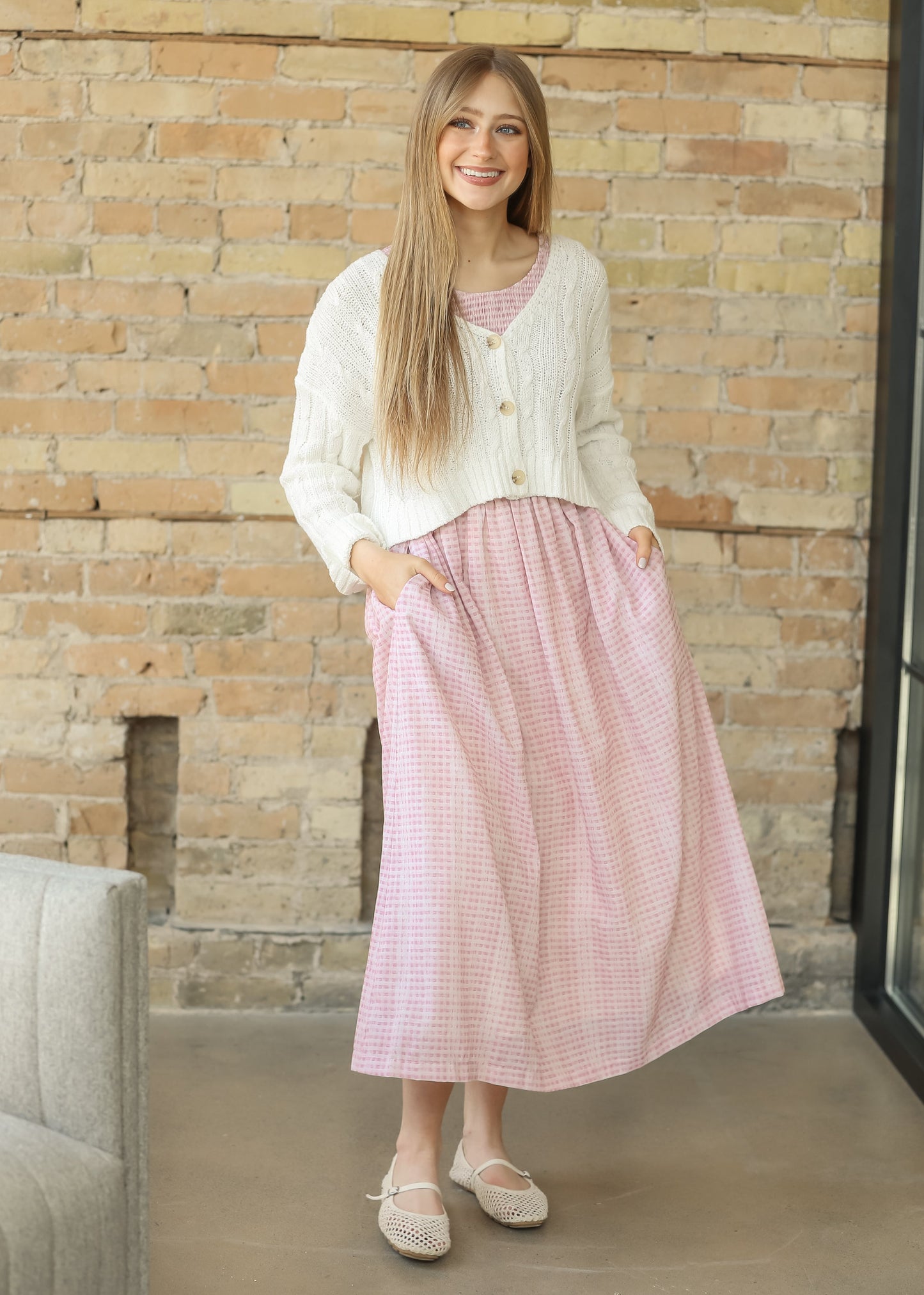 Sleeveless Gingham Smocked Top Maxi Dress