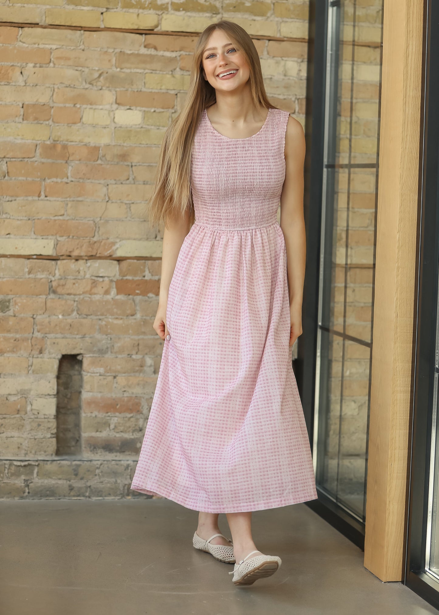 Sleeveless Gingham Smocked Top Maxi Dress