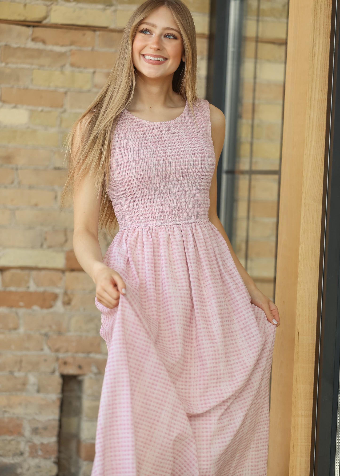 Sleeveless Gingham Smocked Top Maxi Dress