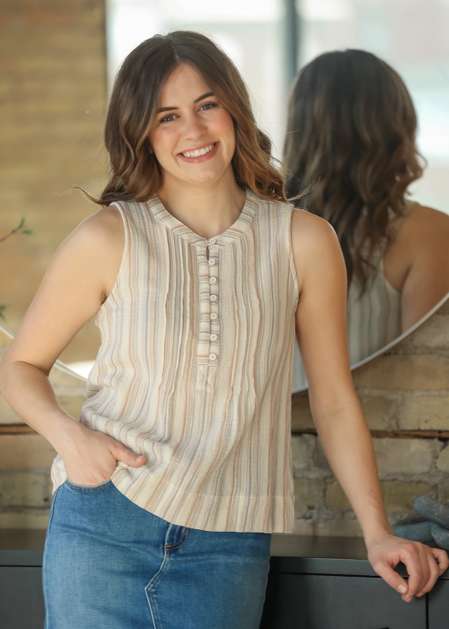 Sleeveless Half Button Woven Gauze Top