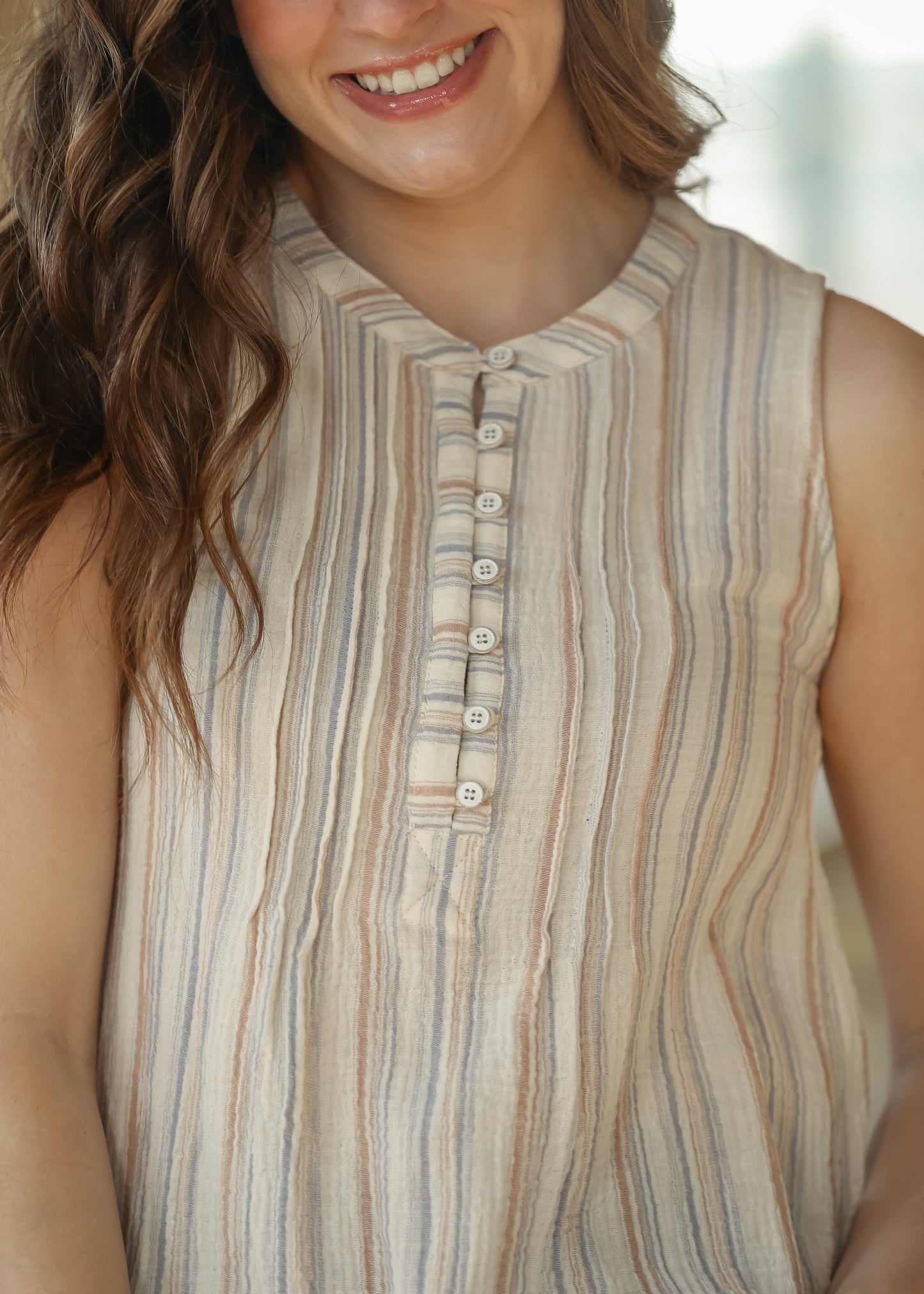 Sleeveless Half Button Woven Gauze Top