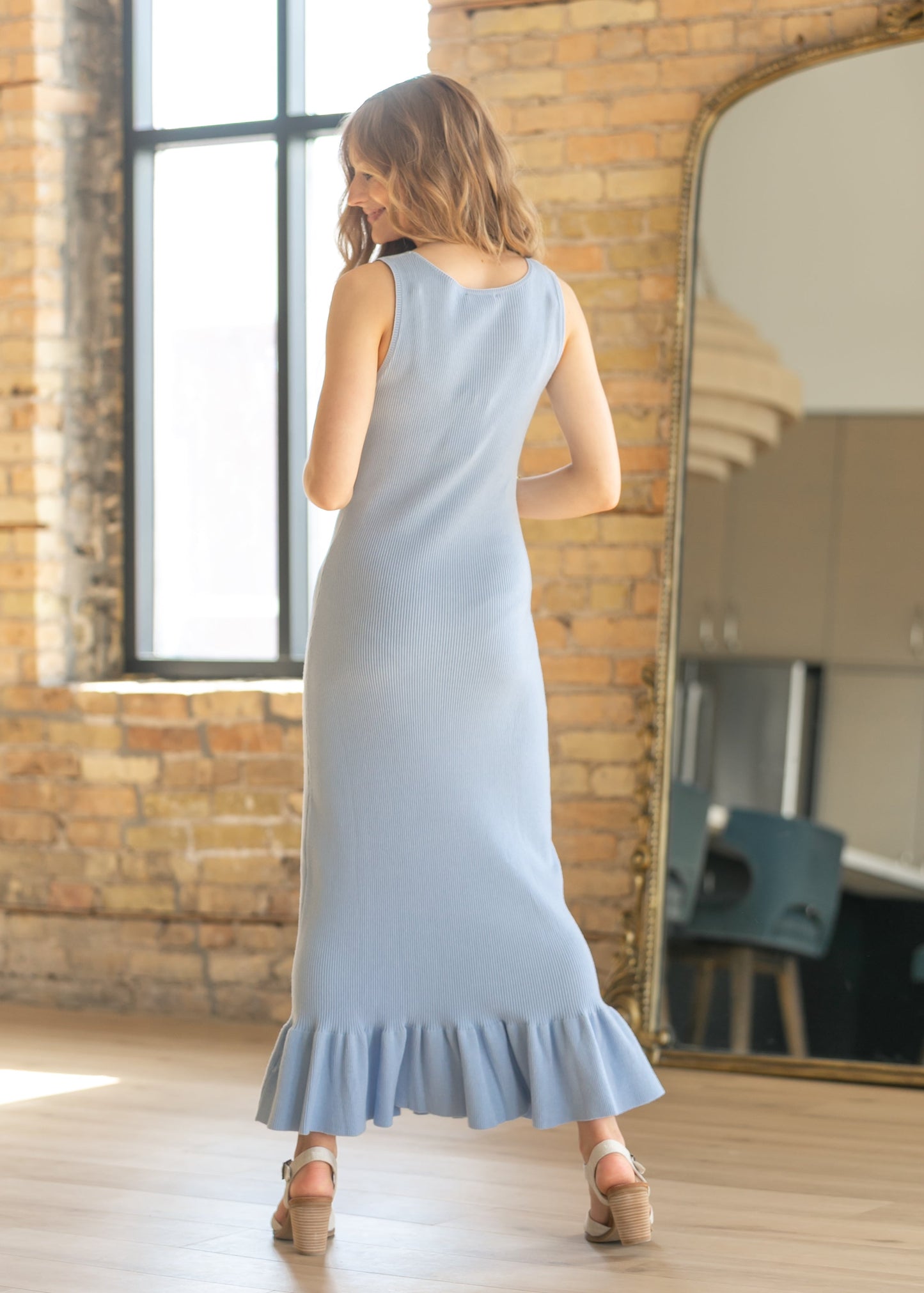 Sleeveless Ruffle Ribbed Maxi Dress