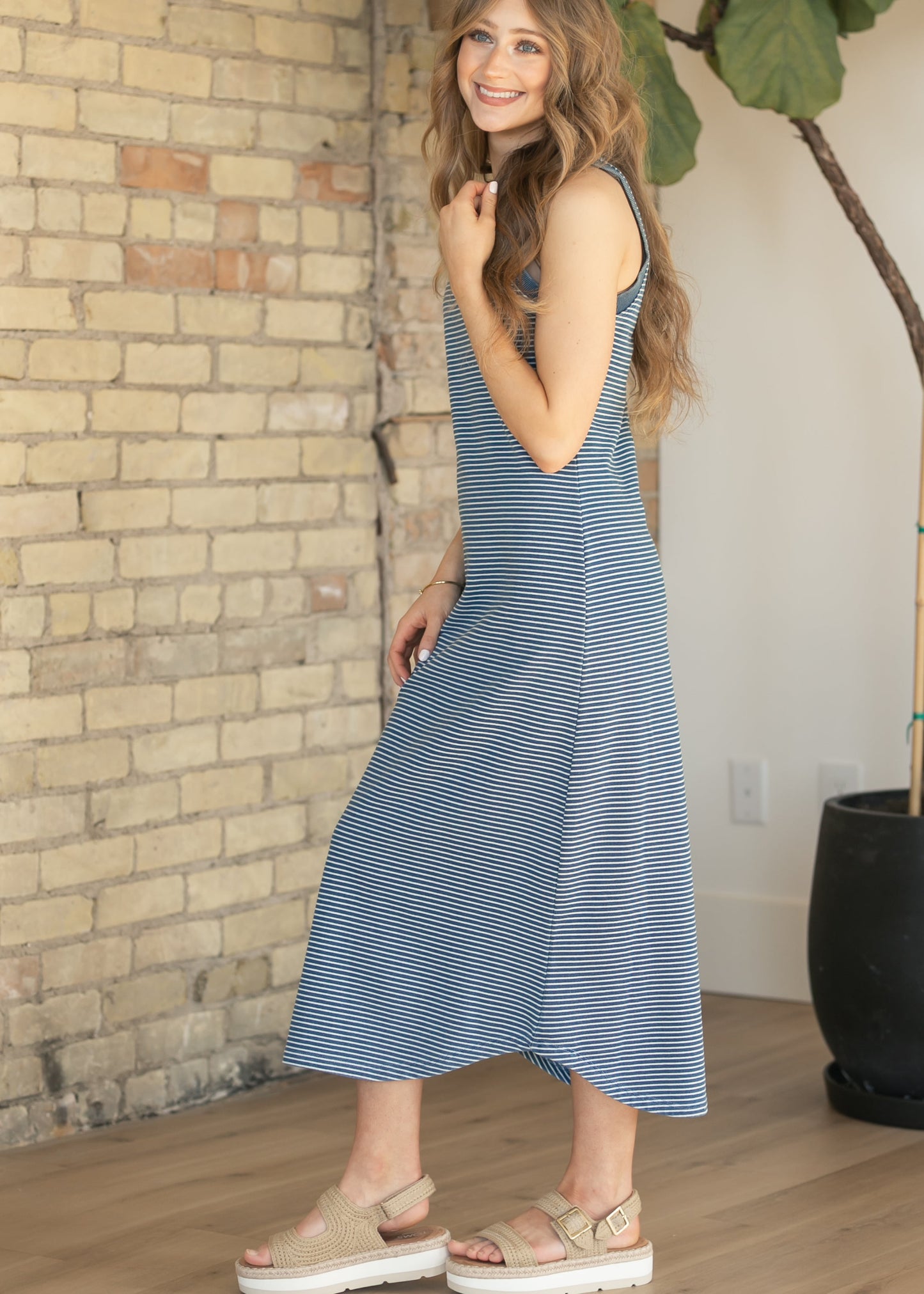 Sleeveless Washed Stripe Maxi Dress